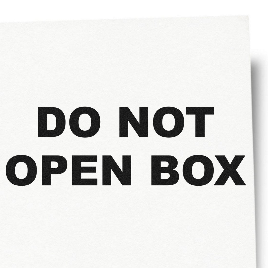 Wood Handle Do Not Open Box Rubber Stamp with bold black text on a white background, ideal for packaging and shipping warnings.