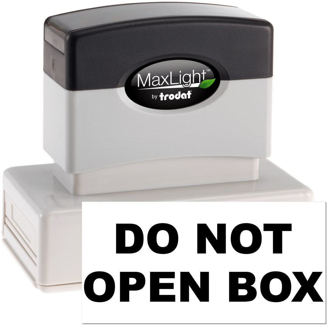 Maxlight Premium Do Not Open Box Stamp with black and white design, featuring bold 'DO NOT OPEN BOX' text, ideal for secure packaging and shipping.