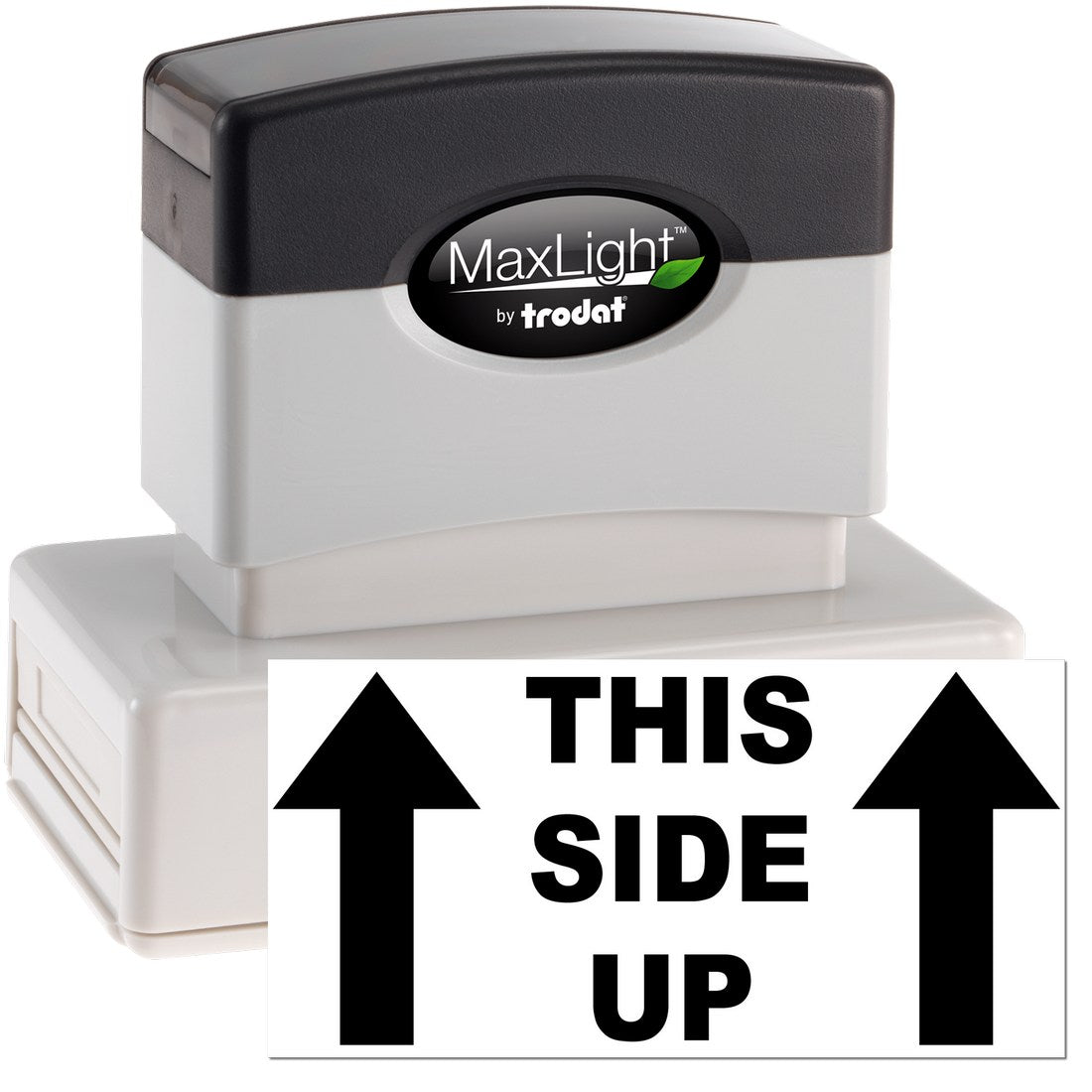 Maxlight Premium This Side Up Arrow Stamp with black and white design, featuring bold arrows and text for clear package orientation.