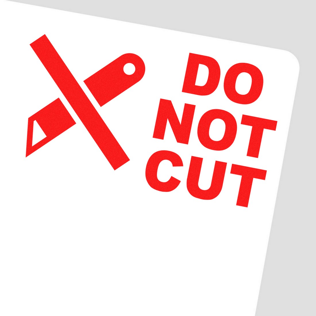 Maxlight Premium Do Not Cut Symbol Stamp featuring a red crossed-out knife icon and bold DO NOT CUT text on a white background. Ideal for marking packages and documents.