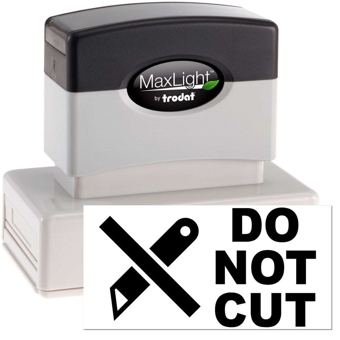 Maxlight Premium Do Not Cut Symbol Stamp featuring a black and white design with a crossed-out knife icon and Do Not Cut text, ideal for clear marking on packages and documents.