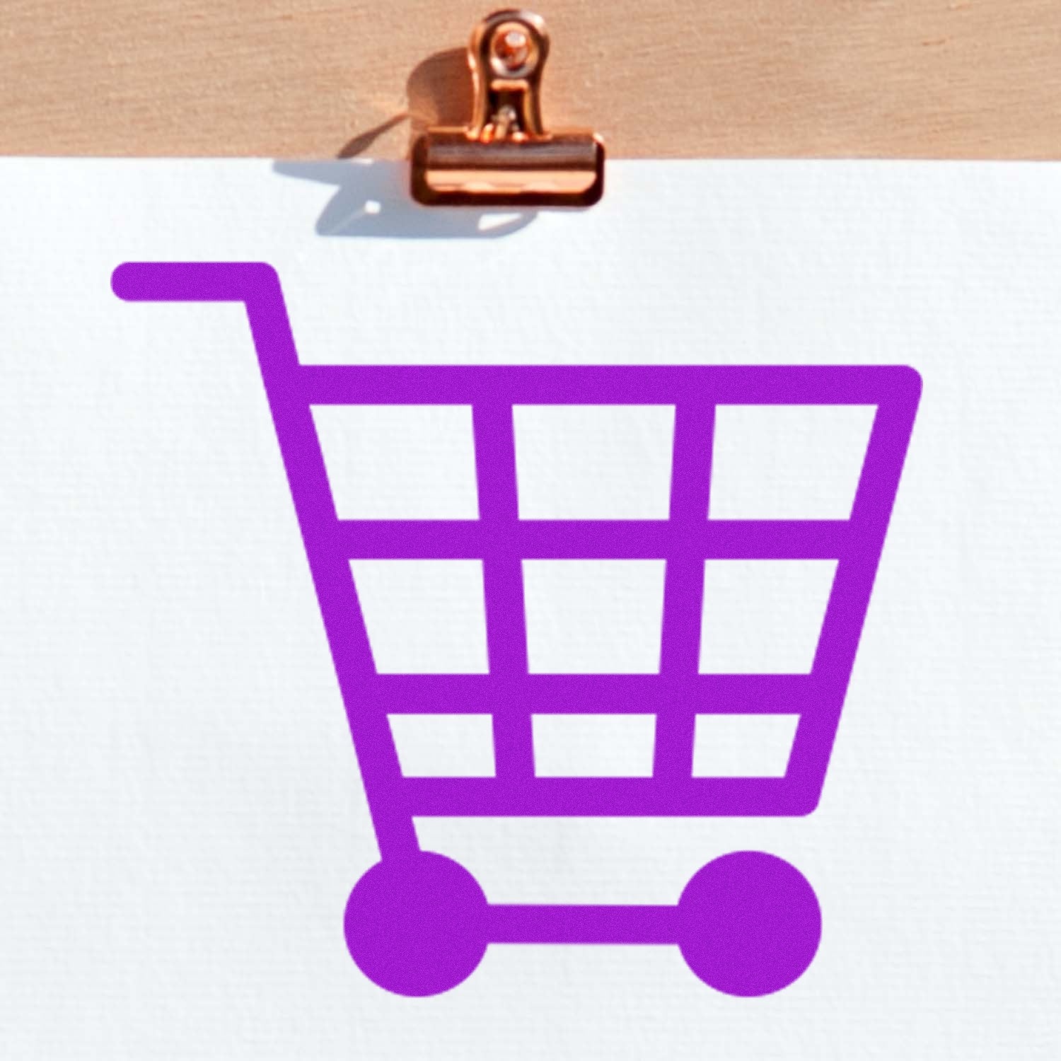 Wood Handle Shopper's Delight Discount Rubber Stamp featuring a purple shopping cart icon, ideal for retail promotions. Durable wood handle for easy use. Perfect for adding a personal touch to sales.