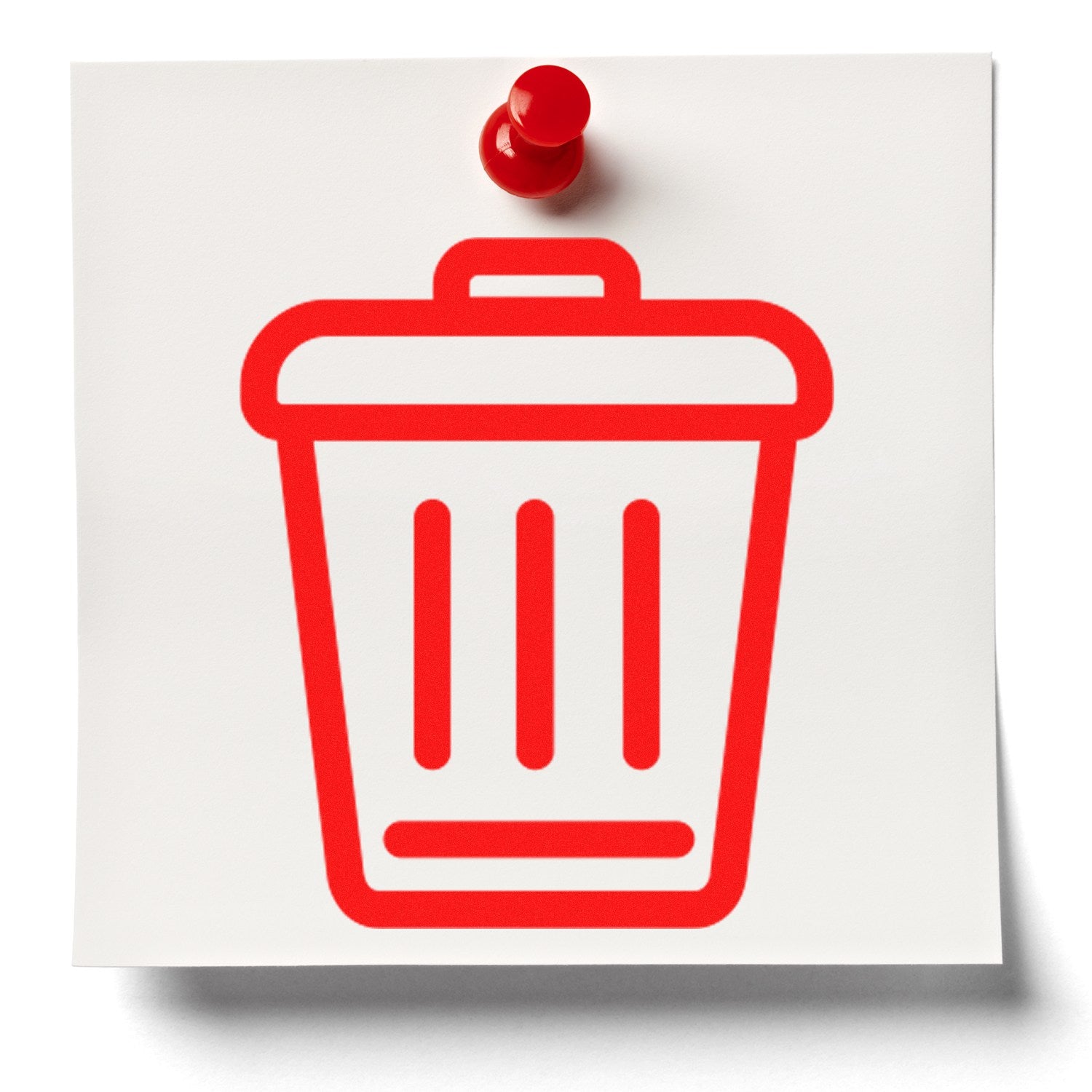 Self-Inking Clean World-Based Rewards Stamp with red recycling bin design on white paper, pinned with a red pushpin. Ideal for eco-friendly rewards and educational use.