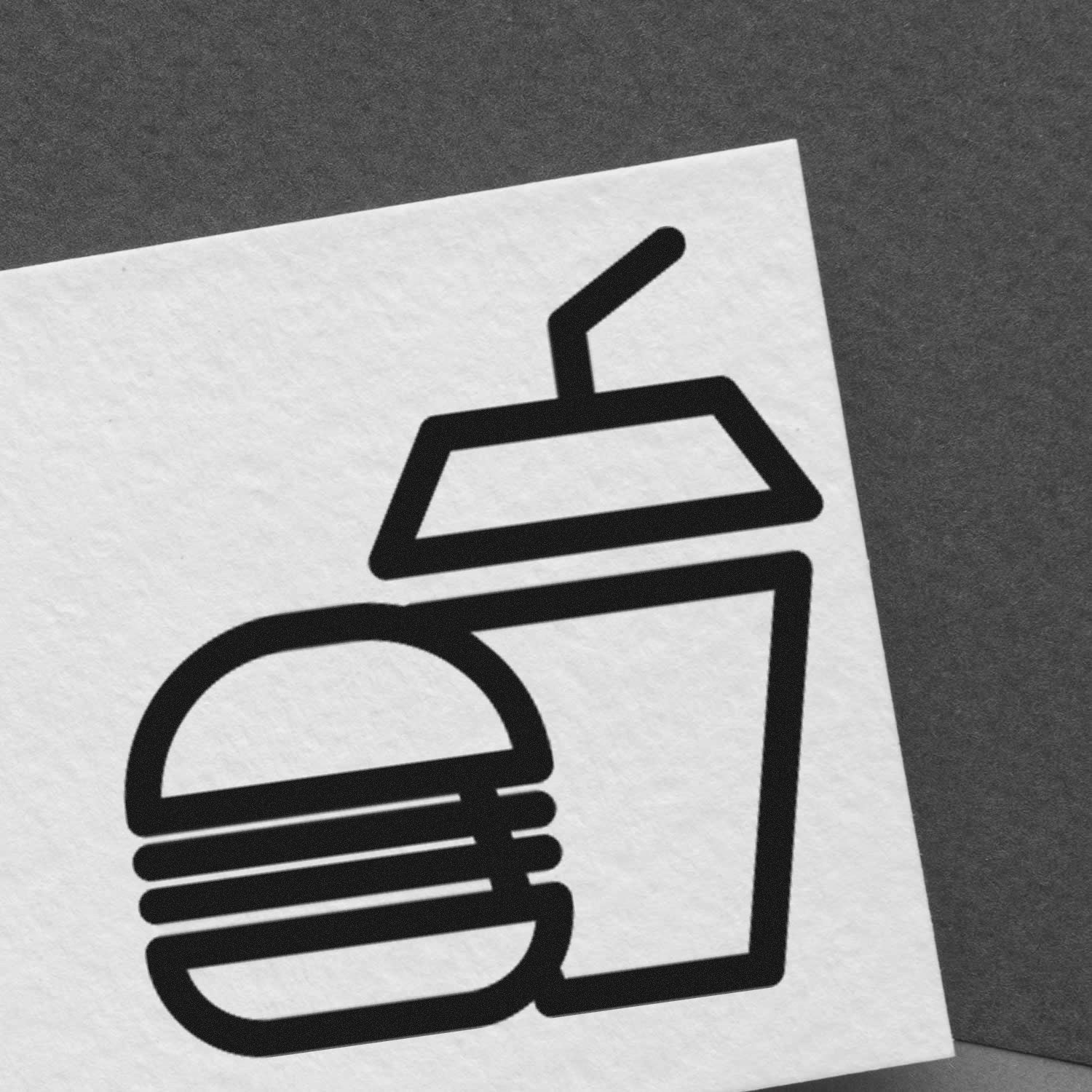 Self-Inking Burger Bliss Loyalty Punch Card Stamp with burger and drink icon, perfect for rewarding customer loyalty. Compact design on a white card background.