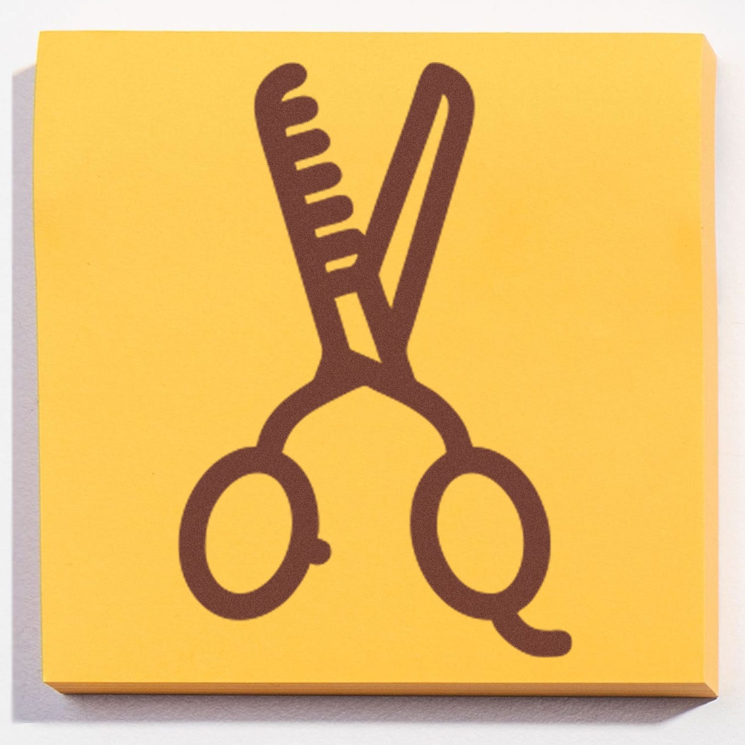 Self-Inking Stylin for Discounts Stamp on yellow background, featuring a brown scissor and comb design. Perfect for marking discounts efficiently.