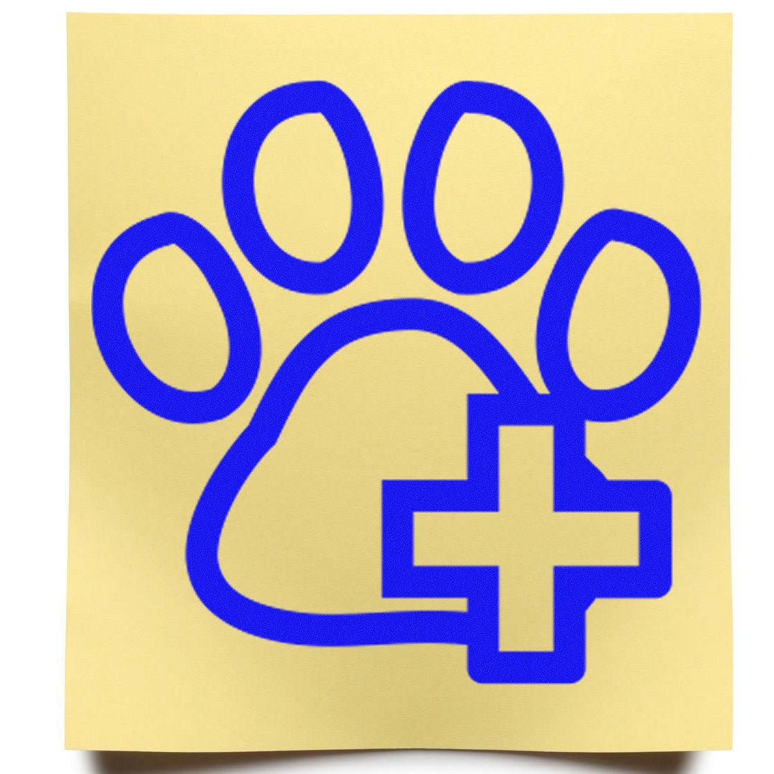 Wood Handle Healthy Pet Frequent Buyer Rubber Stamp with a blue paw print and cross design on a yellow background, ideal for pet loyalty programs.