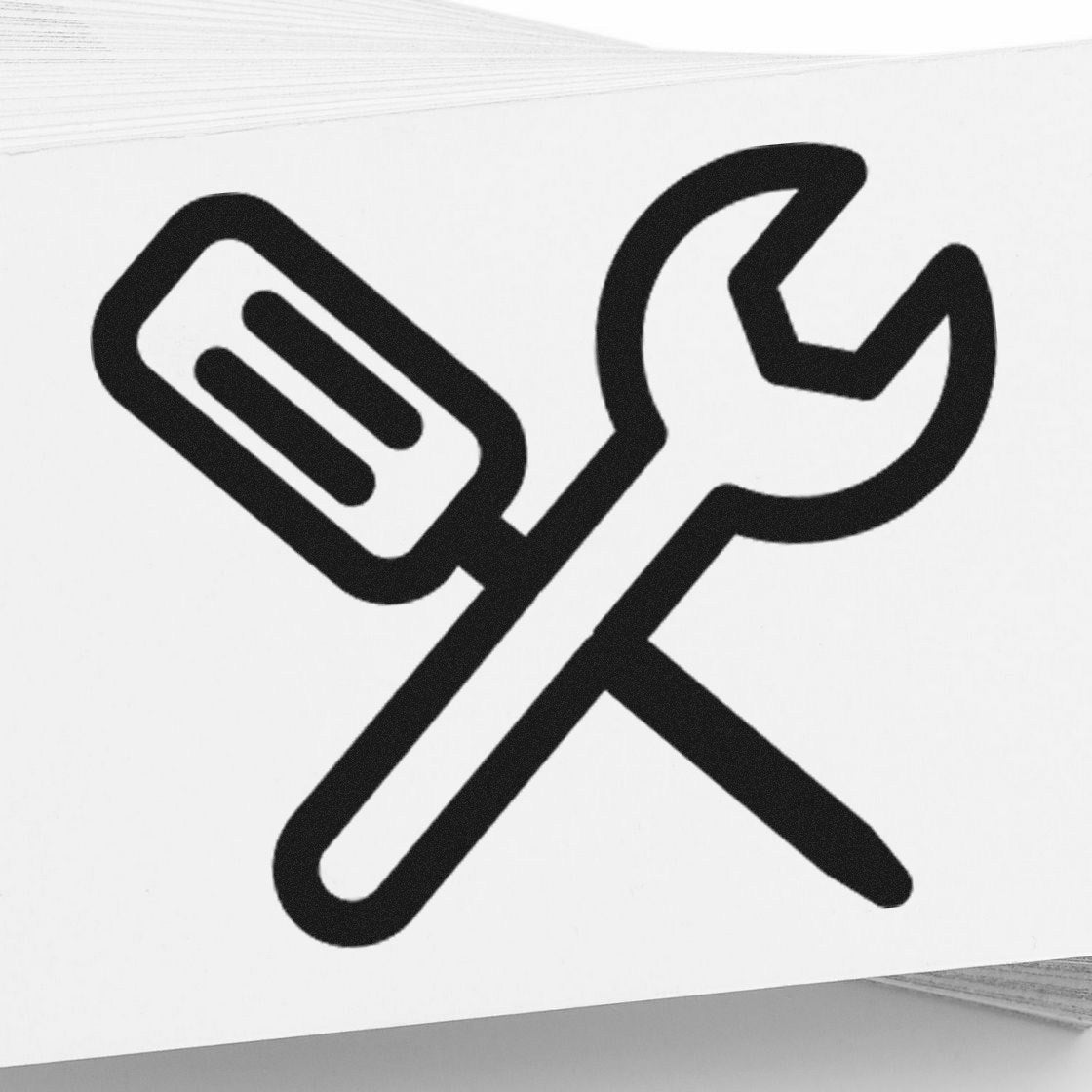 Self-Inking Gear Up! Punch Card Stamp featuring a black wrench and screwdriver icon on a white background, ideal for tracking tasks and rewards efficiently.