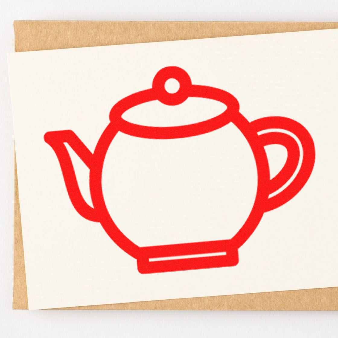 Wood Handle Steamy Rewards Loyalty Program Rubber Stamp featuring a red teapot design on a white card, perfect for adding a personalized touch to loyalty cards and stationery.