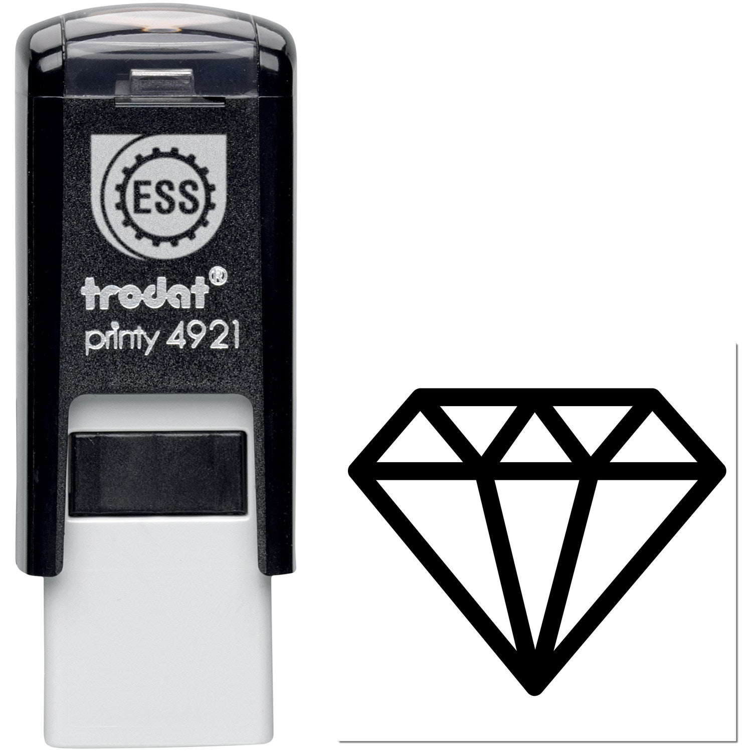 Self-Inking Diamond Delight Card Reward Stamp featuring a sleek black design with a diamond imprint. Perfect for teachers and businesses.