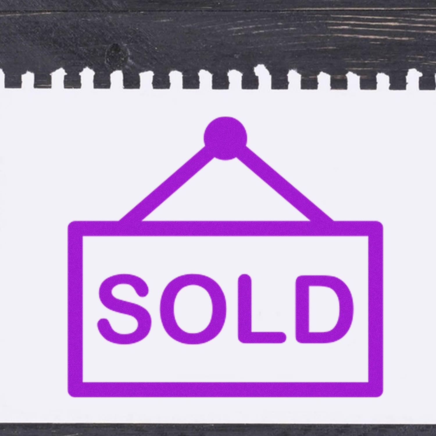 Self-Inking Sold on You for Free Item Stamp with purple 'SOLD' sign design on a white background, ideal for marking items efficiently.