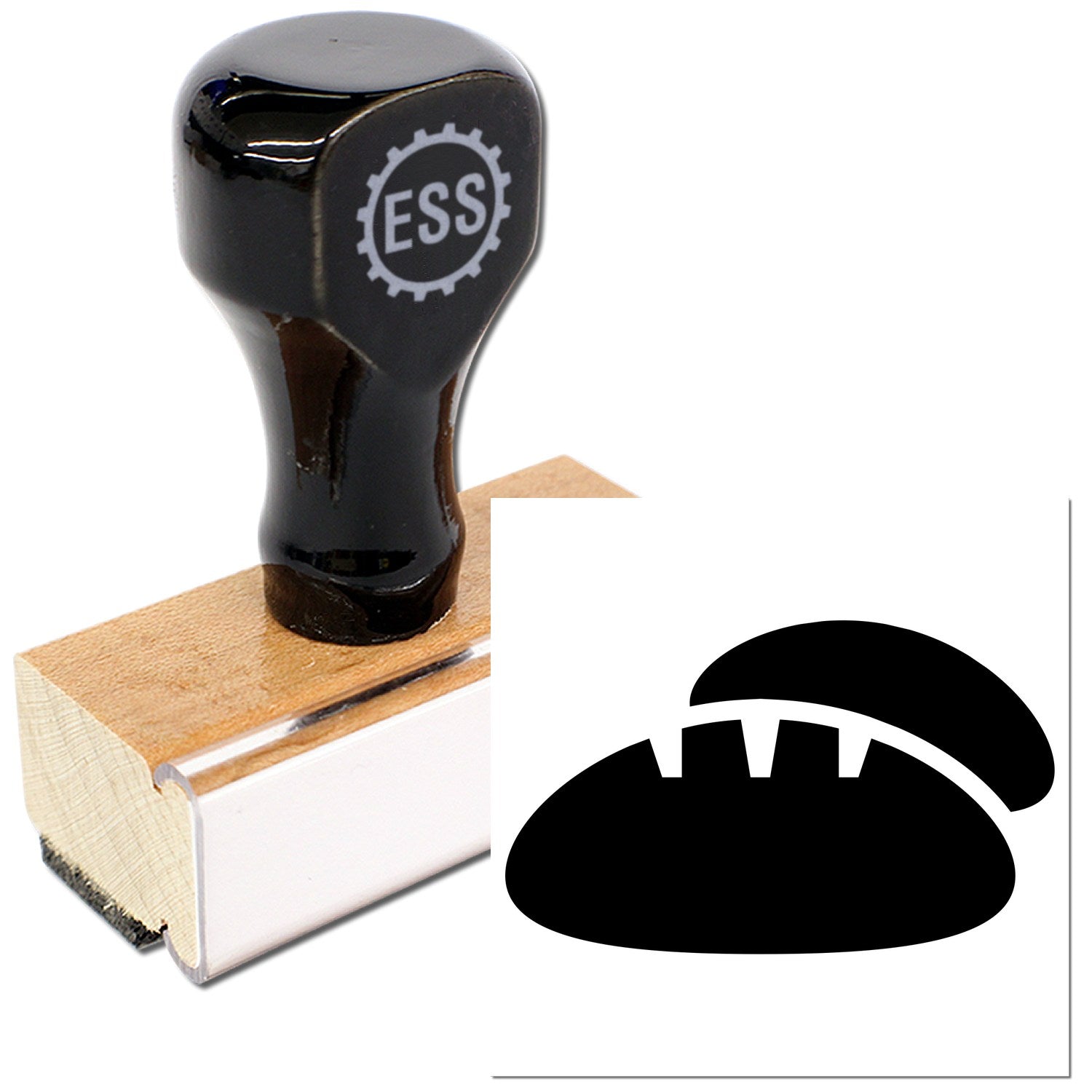 Wood Handle Bread Winner for Discounts Rubber Stamp with black handle and wooden base, featuring a bread loaf design. Perfect for marking discounts on bakery products.