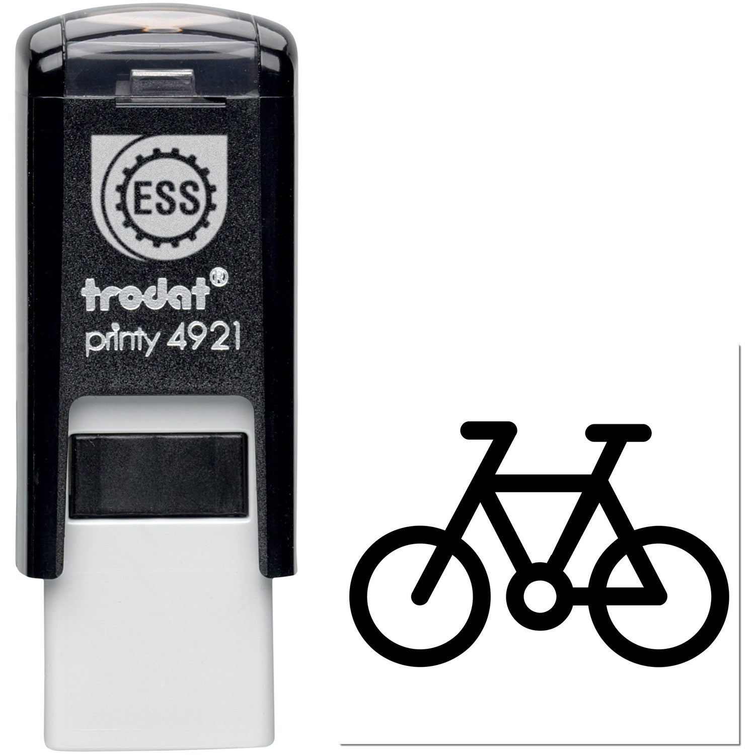 Self-Inking Cycle Of Loyalty Stamp featuring a black and white design with a bicycle icon, compact and easy to use for efficient stamping.