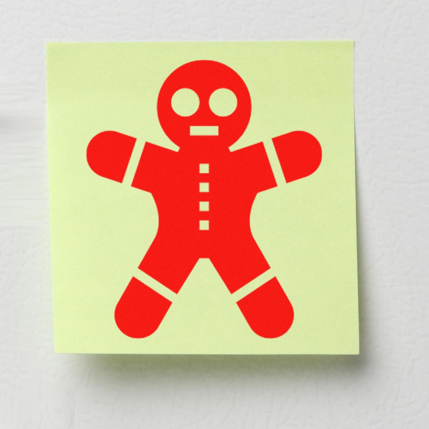 Wood Handle Gingerbread Customer Loyalty Rubber Stamp: Red gingerbread man design on a light green sticky note, showcasing the stamp's playful and festive impression.