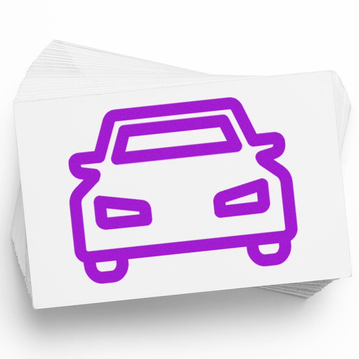 Self-Inking Driving Loyalty Card Stamp with purple car icon on white cards, ideal for customer rewards and promotions.