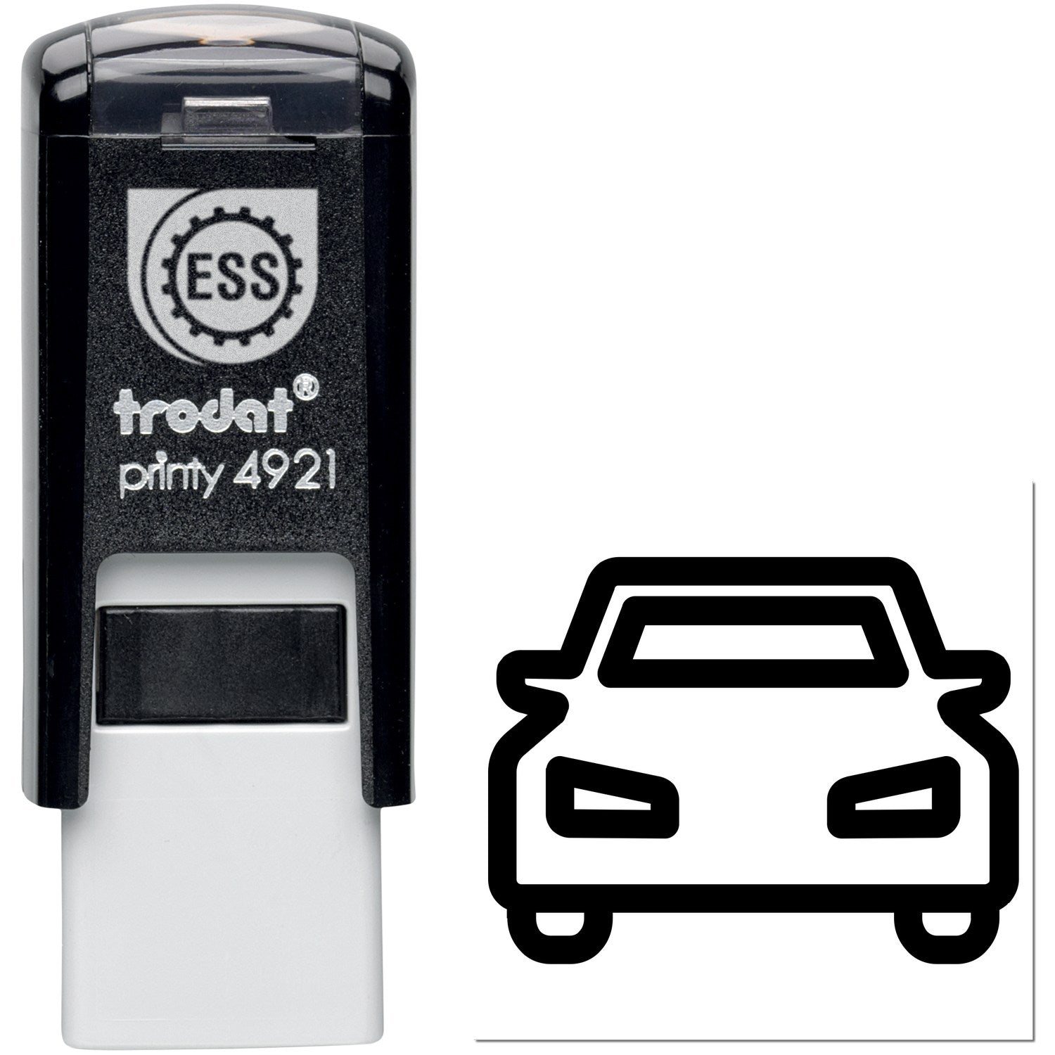 Self-Inking Driving Loyalty Card Stamp with black casing and car icon design, ideal for efficient stamping on loyalty cards.