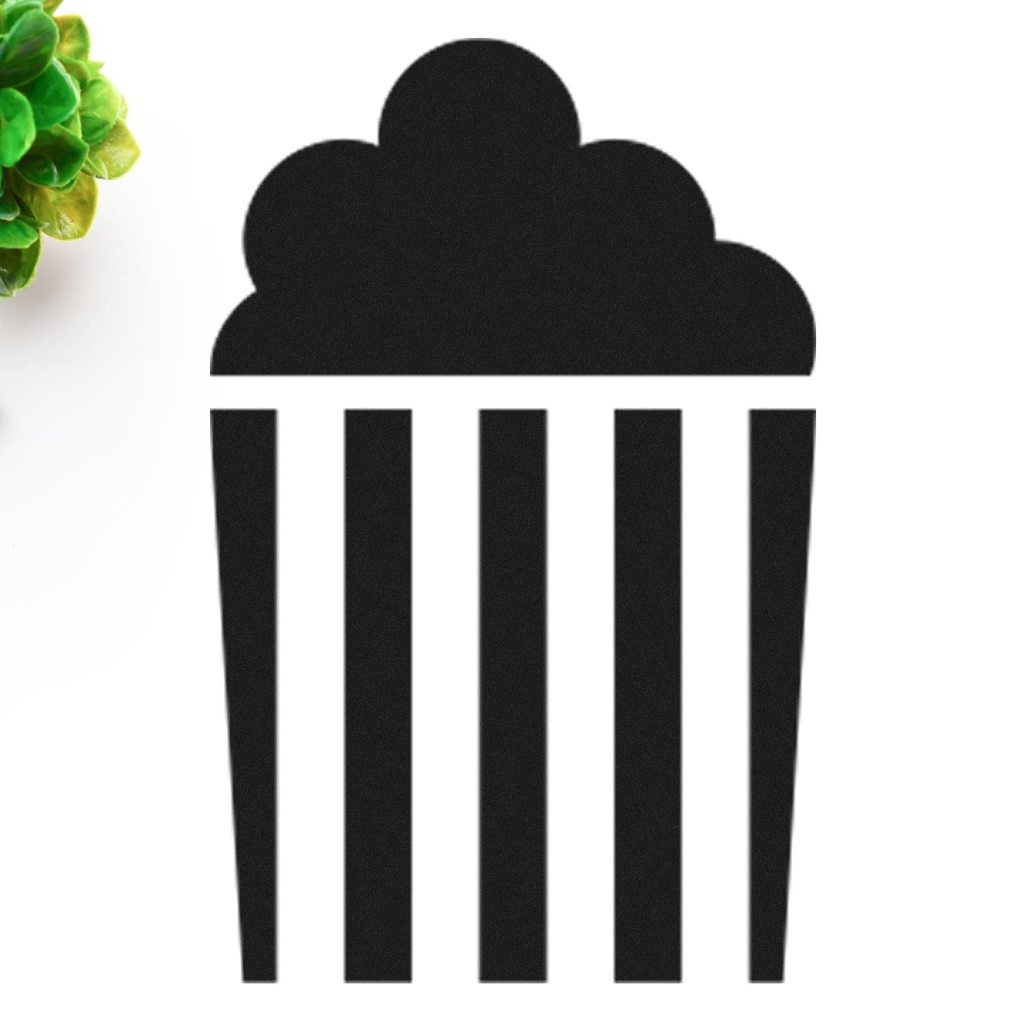 Self-Inking Popped Punch Card Stamp with popcorn design, featuring a black silhouette of a popcorn bucket. Ideal for crafting and scrapbooking. Includes green plant accent.