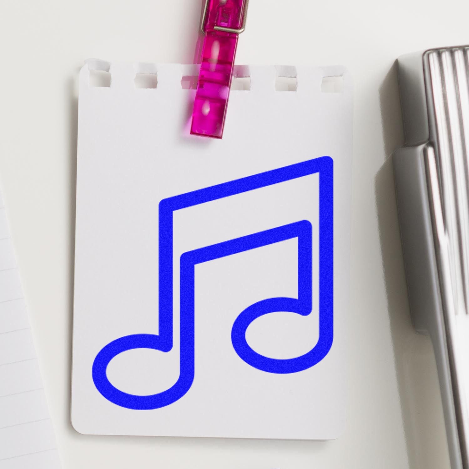 Self-Inking Melody Mark Card Reward Stamp with a blue musical note design, perfect for teachers and students. Compact and easy to use for rewarding achievements.