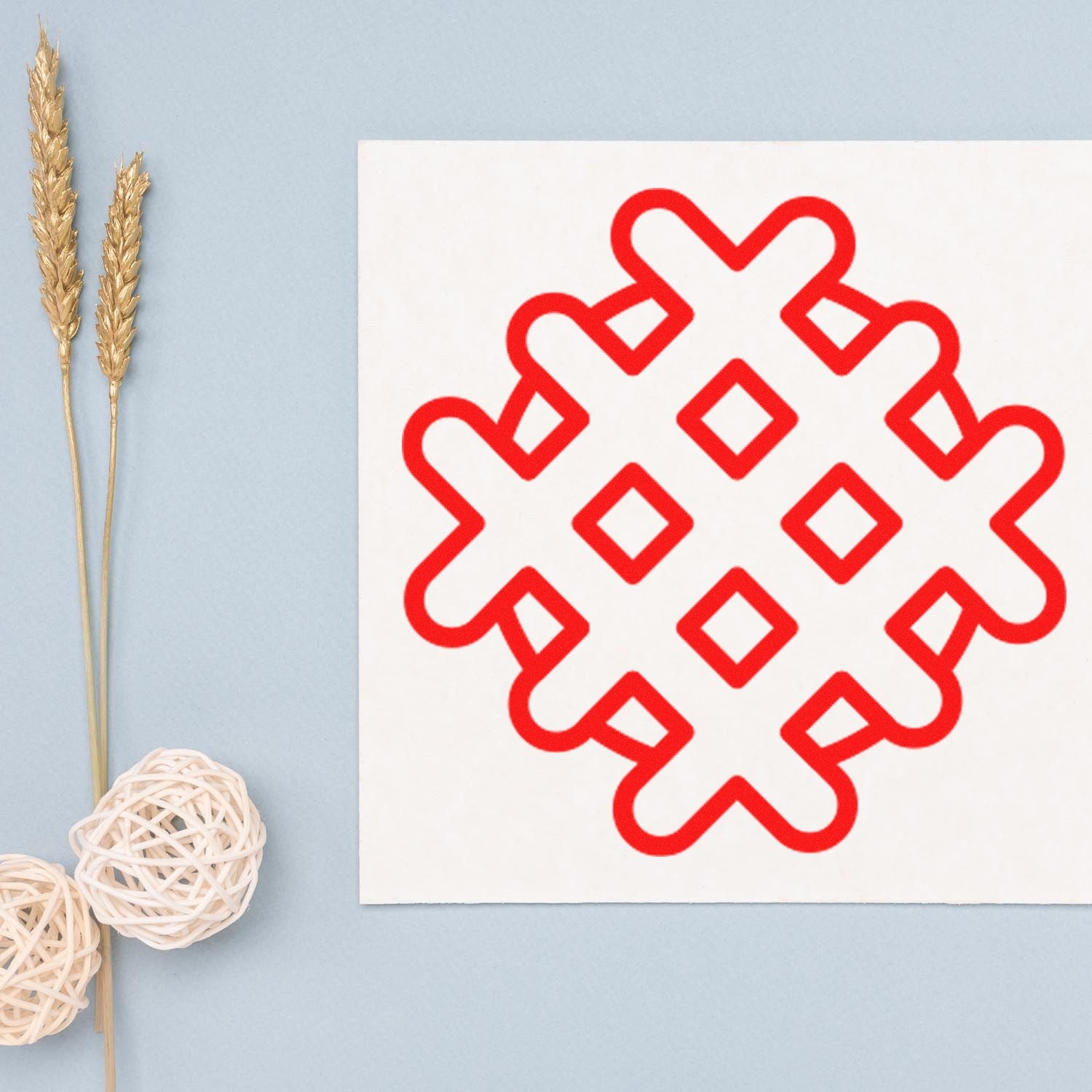 Self-Inking Wonderful Waffle Loyalty Points Stamp with a red waffle pattern on a white background, perfect for rewarding customer loyalty.