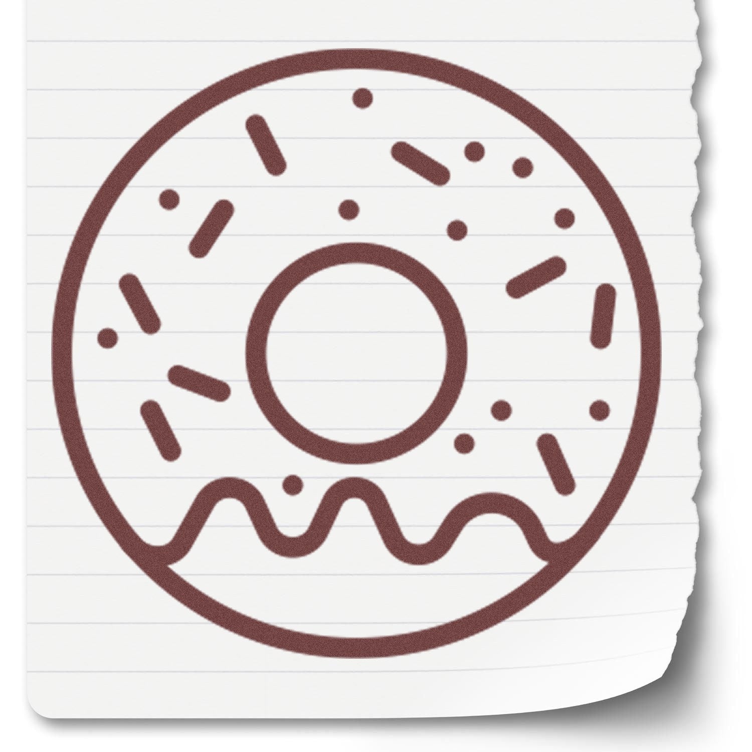 Self-Inking Doughnut Delight Repeat Customer Stamp featuring a doughnut design with sprinkles and wavy lines, perfect for rewarding loyal customers. Brown ink on a lined background.