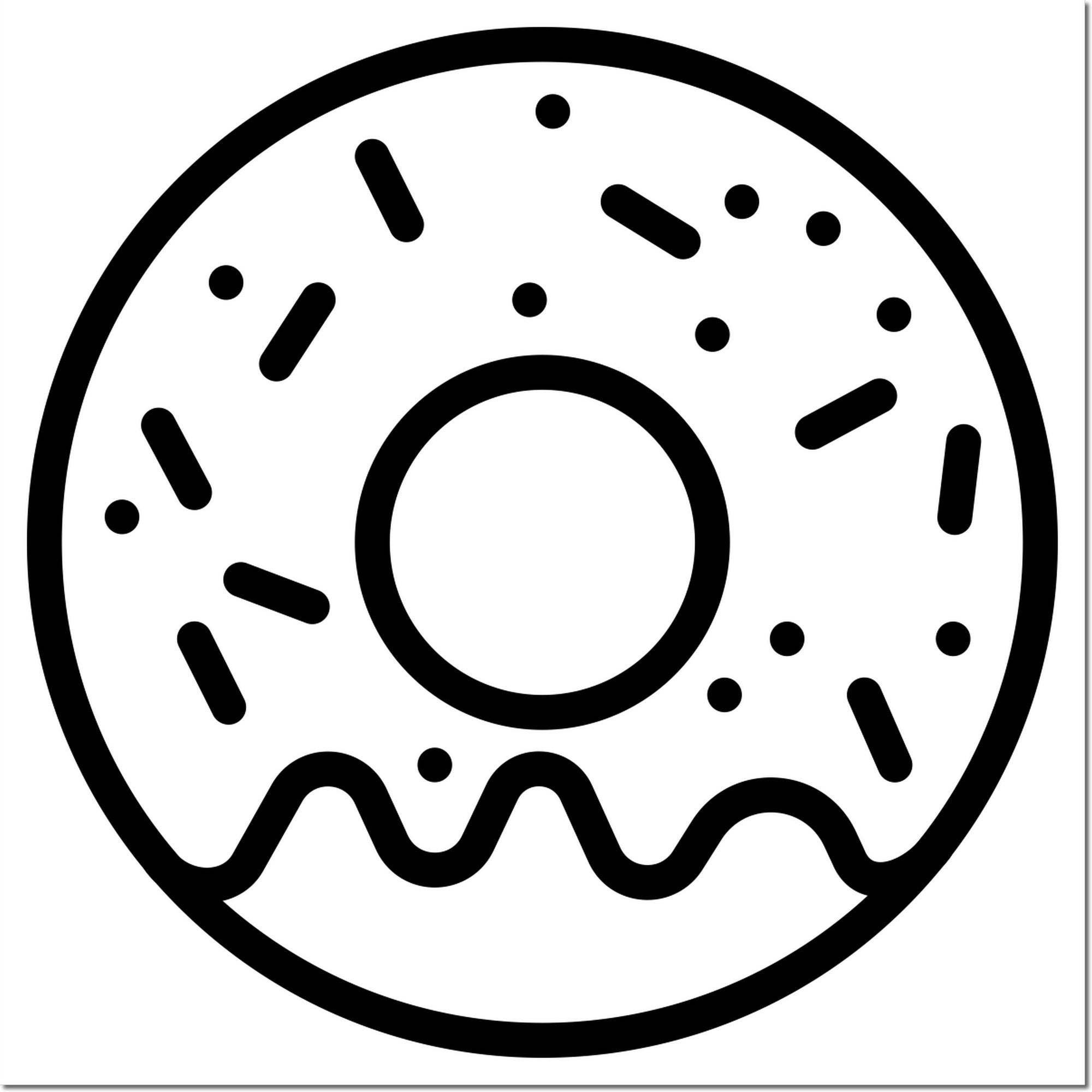 Self-Inking Doughnut Delight Repeat Customer Stamp featuring a circular doughnut design with sprinkles, perfect for rewarding loyal customers. Black ink imprint shown.