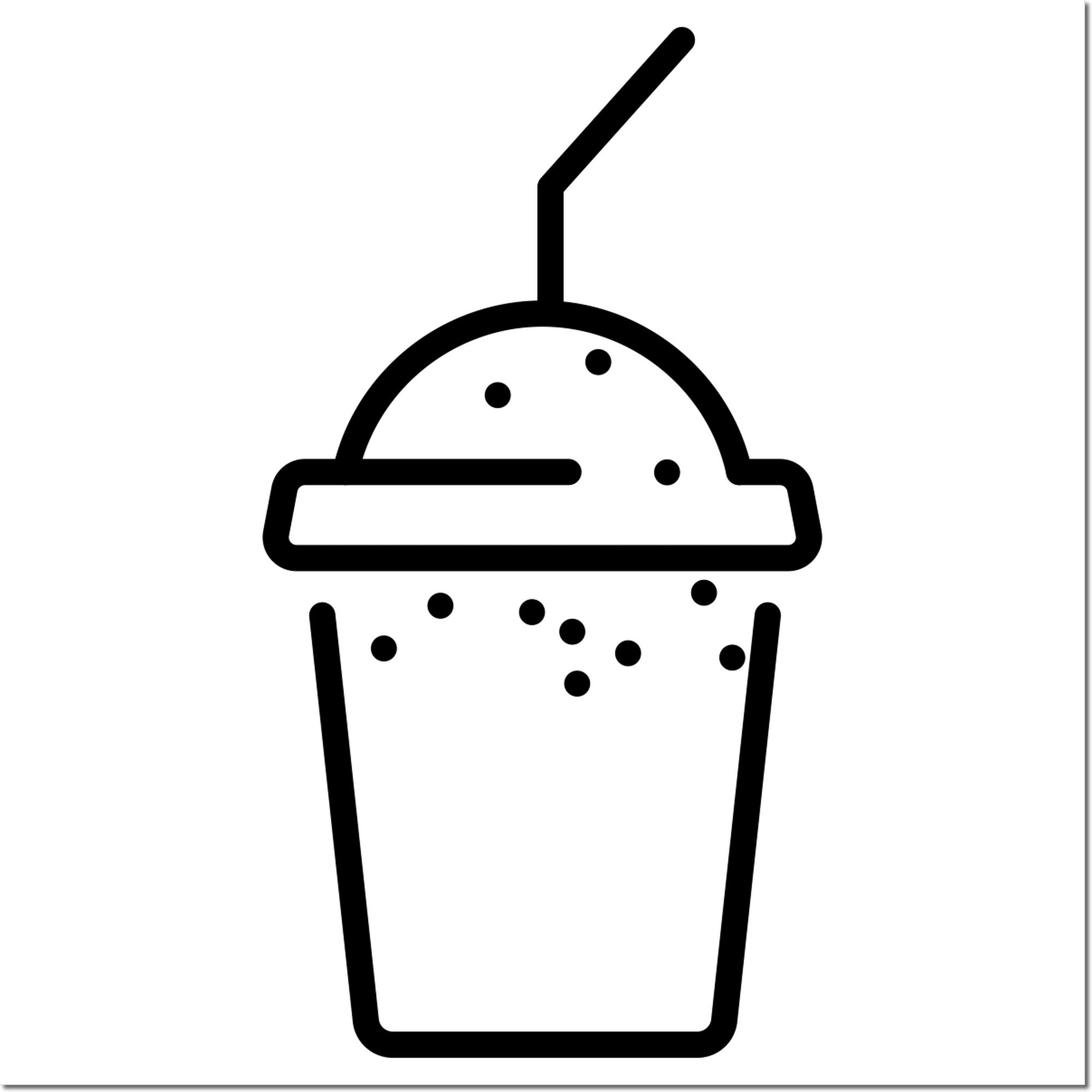 Self-Inking Shake Membership Stamp featuring a black shake cup design with a straw and dots, perfect for clubs and loyalty programs. Durable and easy to use for consistent, clear imprints.