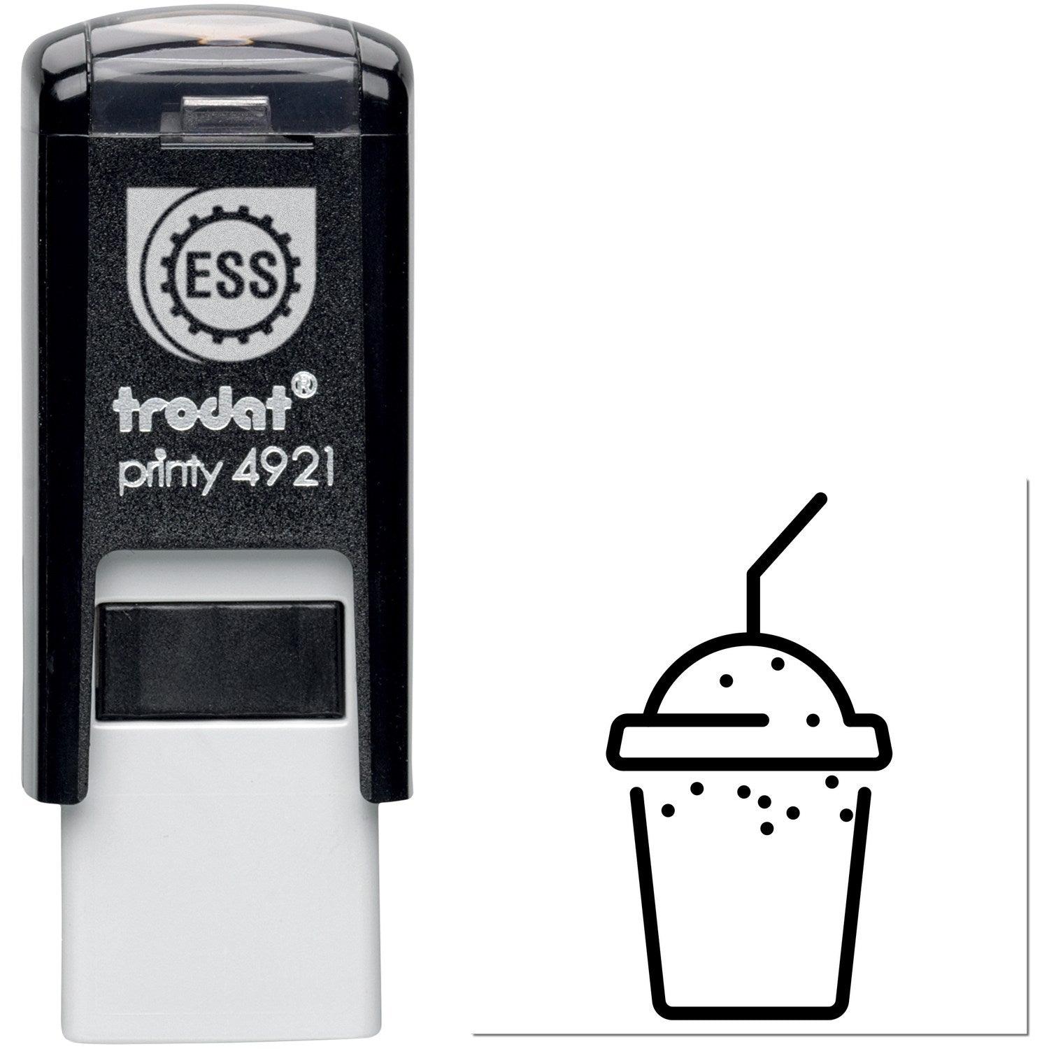 Self-Inking Shake Membership Stamp featuring a black casing with a clear top, and a shake icon imprint design. Perfect for clubs and loyalty programs.