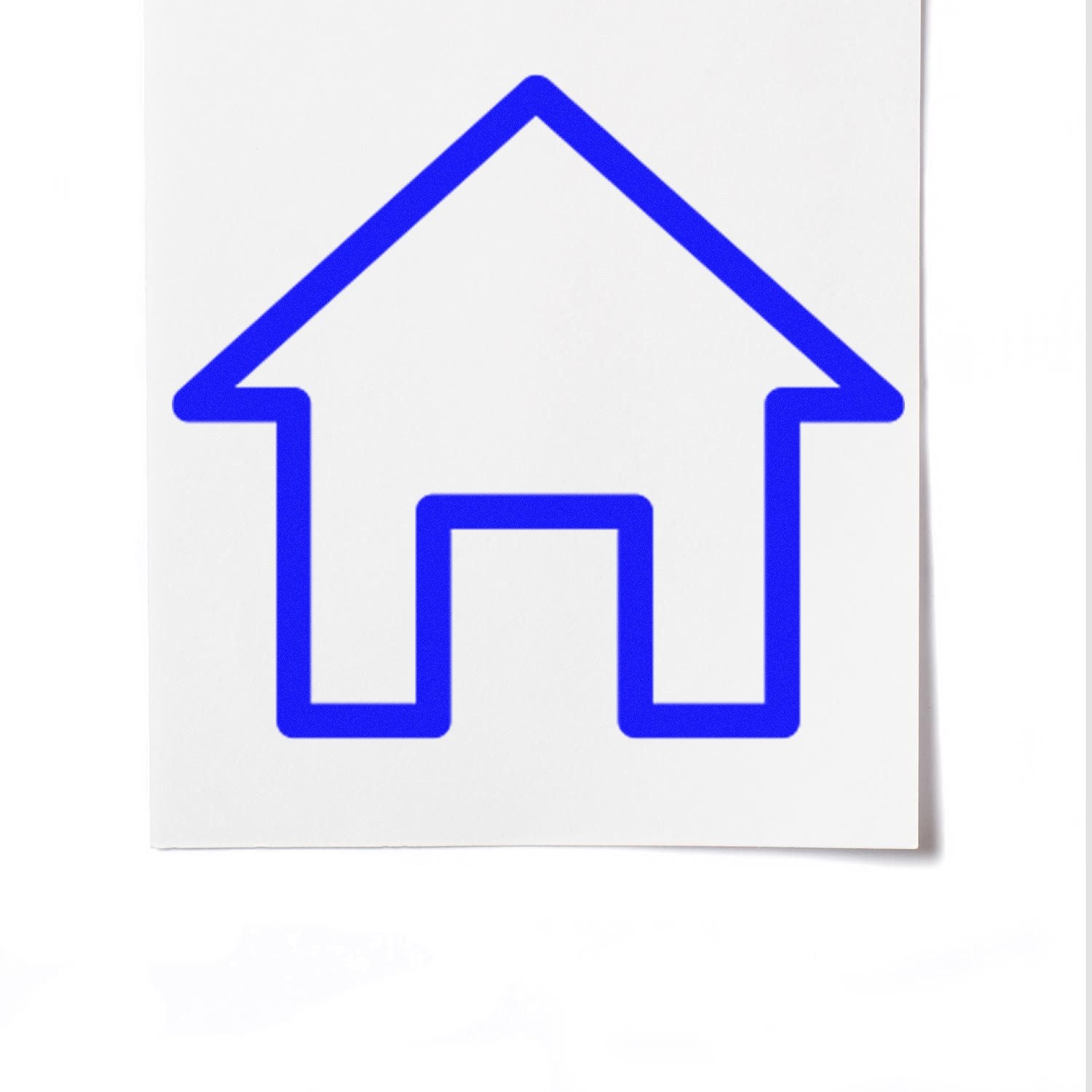 Self-Inking Home Sweet Discount Stamp with a blue house icon imprint on white paper, ideal for crafting and labeling. Compact design for easy use and storage.