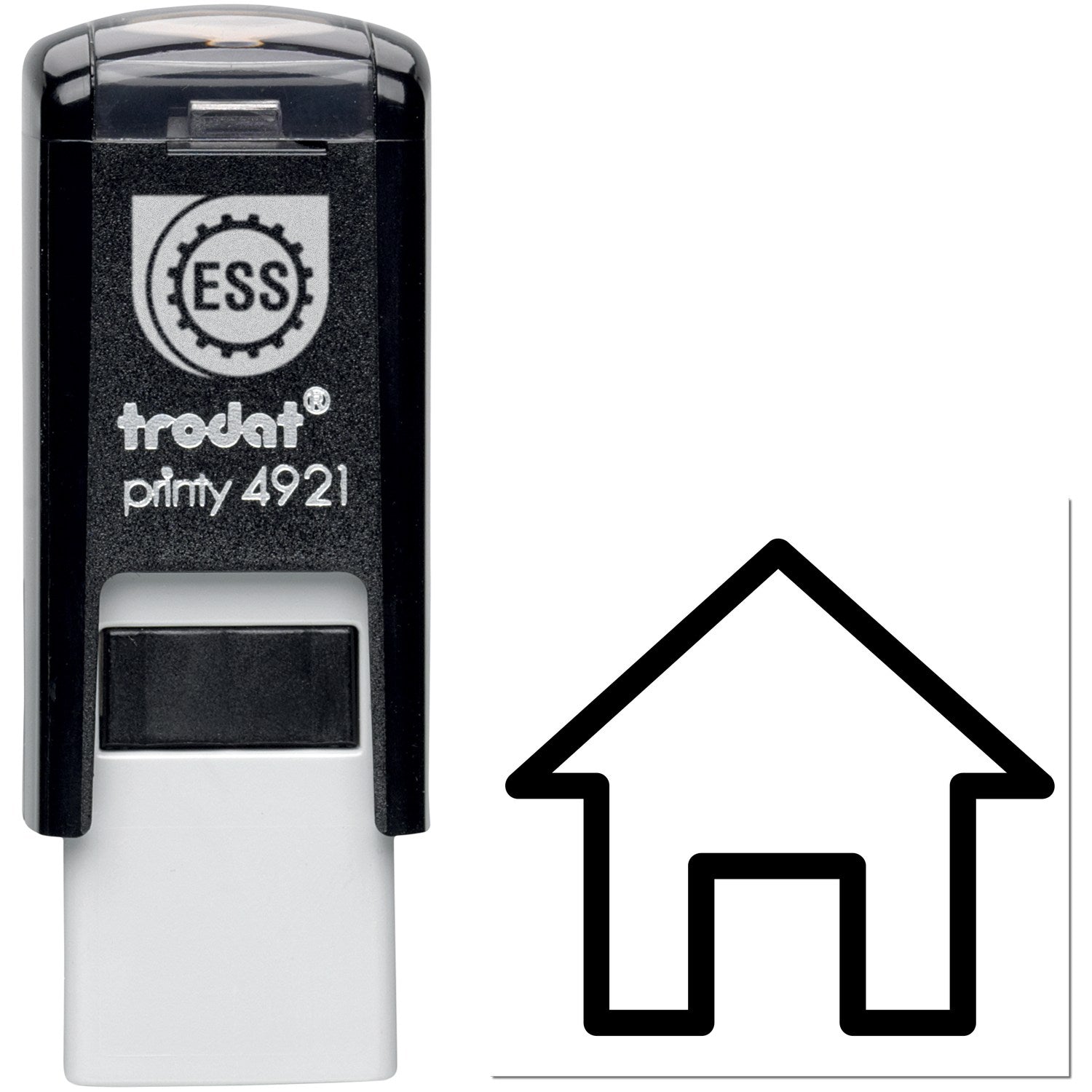 Self-Inking Home Sweet Discount Stamp with black casing and house icon design, ideal for crafting and office use.