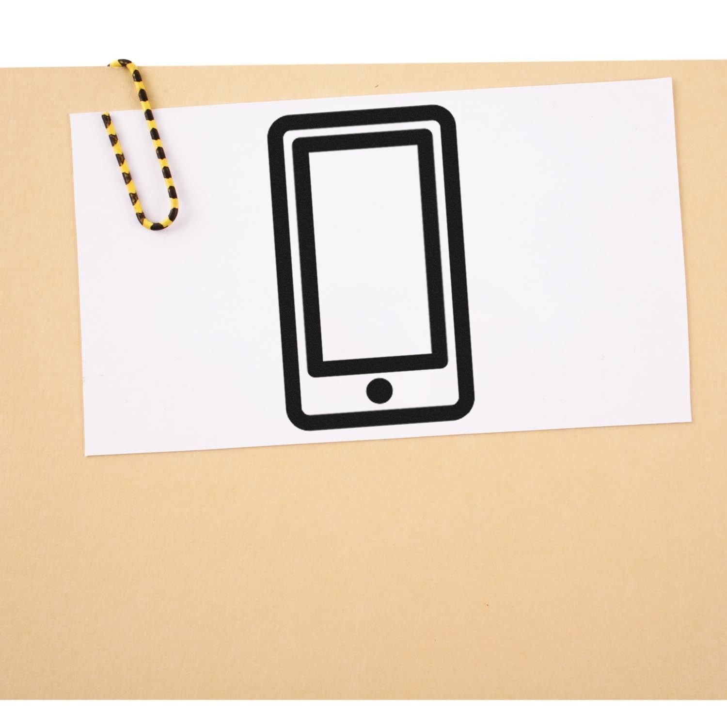 Self-Inking Phoned In Collection for Rewards Stamp featuring a smartphone icon on a white card, clipped to a beige background. Perfect for marking achievements and incentives.