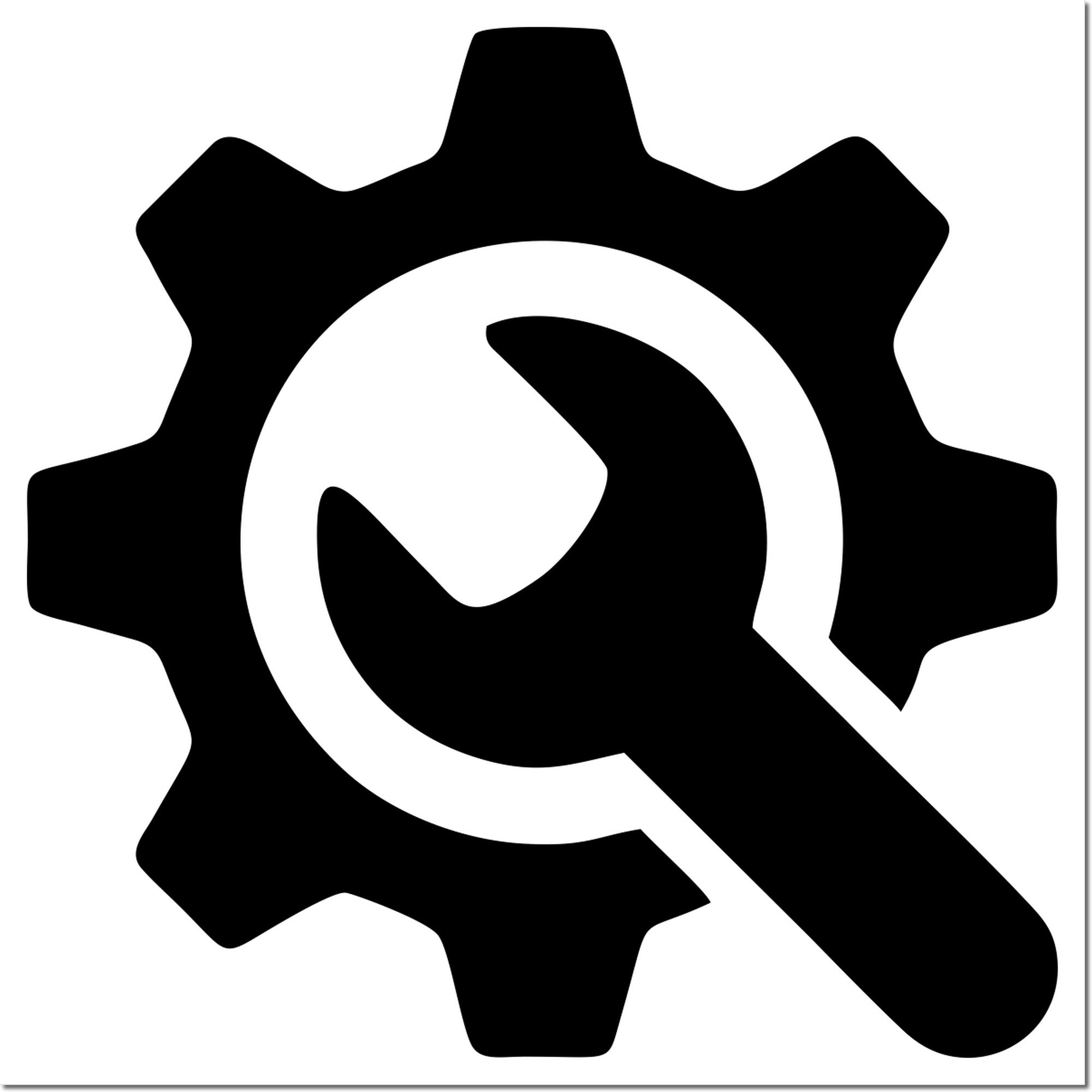 Self-Inking Tool Reward Program Stamp featuring a black gear design with a wrench icon in the center, ideal for marking achievements.