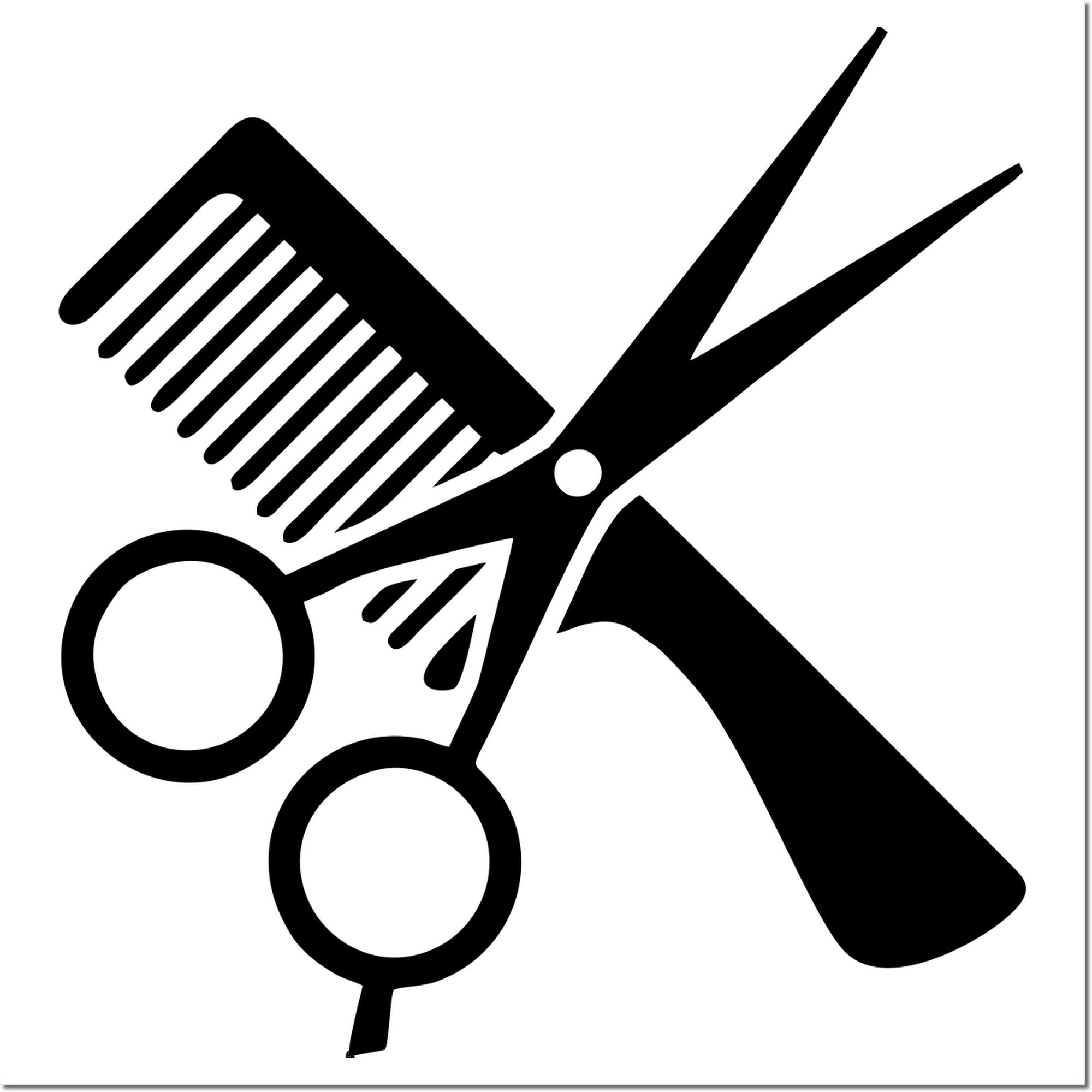 Wood Handle Haircuts Loyalty Incentive Rubber Stamp featuring a black imprint design with scissors and comb, ideal for promoting customer loyalty in barbershops and salons.