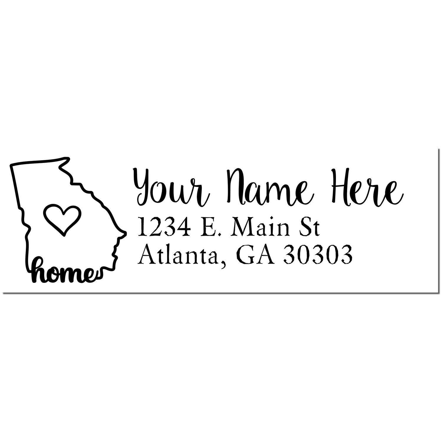 PSI Pre-Inked Personalized Georgia State Love Address Stamp featuring a heart inside Georgia outline, customizable name, and address. Perfect for adding a personal touch to mail.