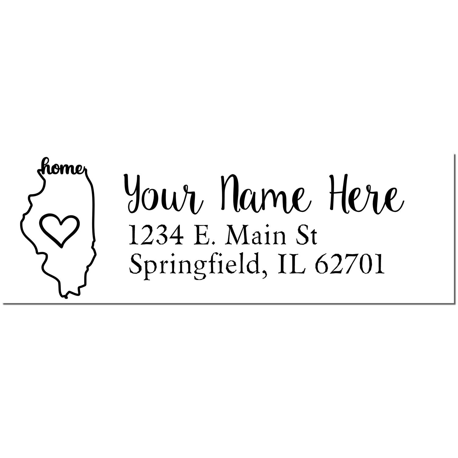 Illinois Self-Inking State Love Address Stamp featuring a heart inside the state outline, customizable with name and address. Perfect for adding a personal touch to your mail.