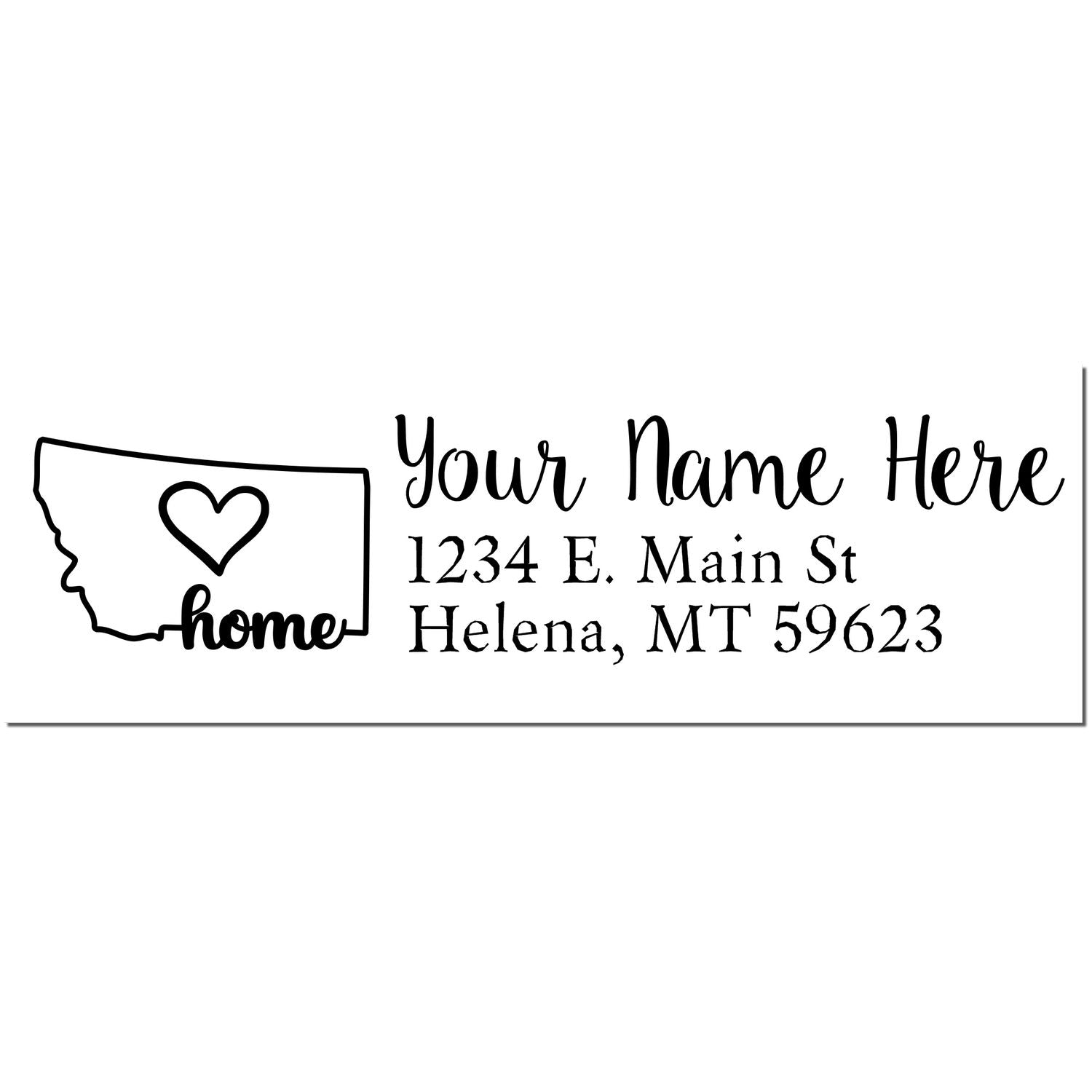 Montana Self-Inking State Love Address Stamp featuring a heart inside the state outline, customizable with name and address. Perfect for personalizing mail with a touch of home.