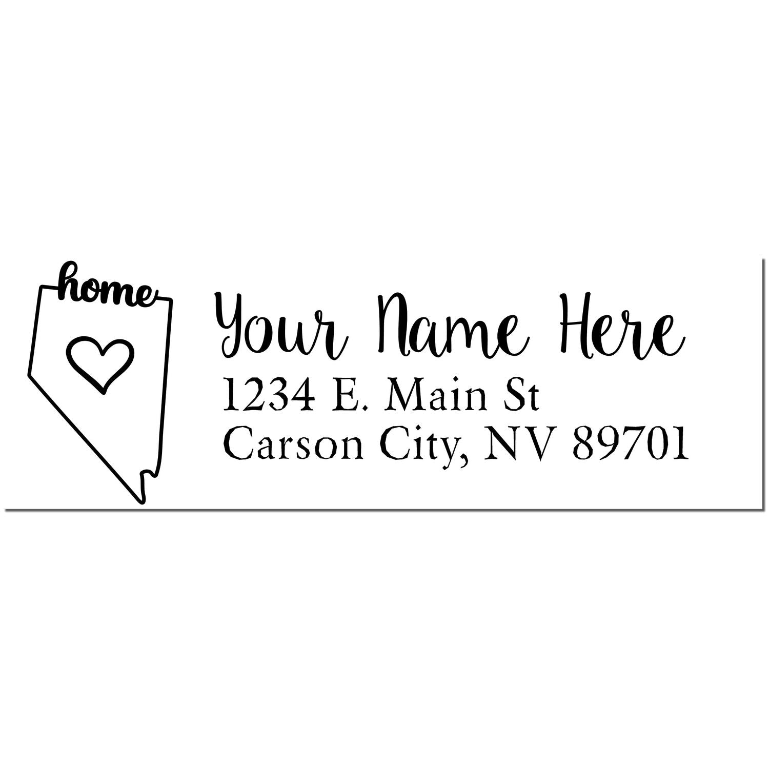 Nevada Self-Inking State Love Address Stamp featuring a heart inside the Nevada outline, customizable with name and address. Perfect for adding a personal touch to your mail.