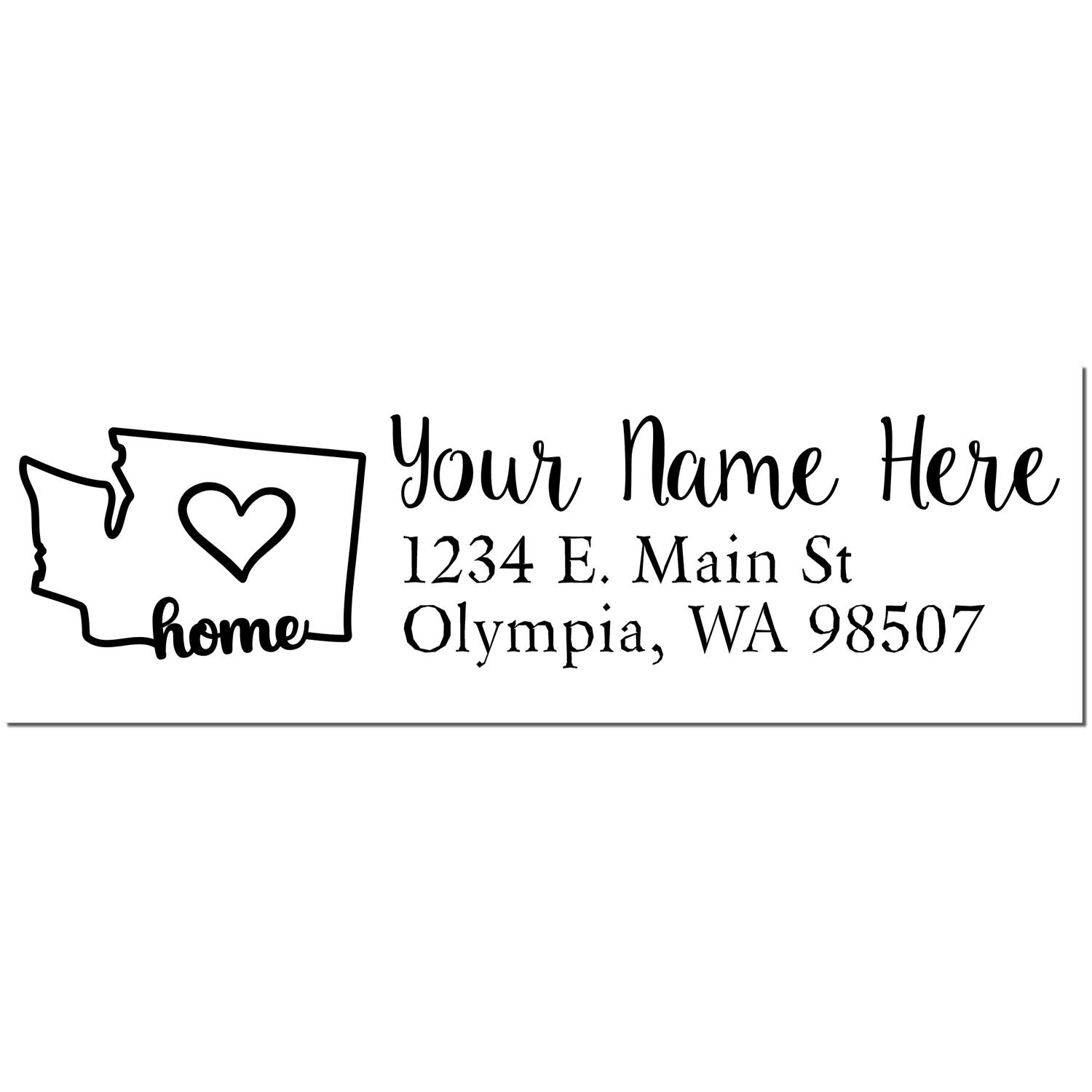 PSI Pre-Inked Personalized Washington State Love Address Stamp featuring a heart inside the state outline, customizable with name and address. Perfect for adding a personal touch to your mail.