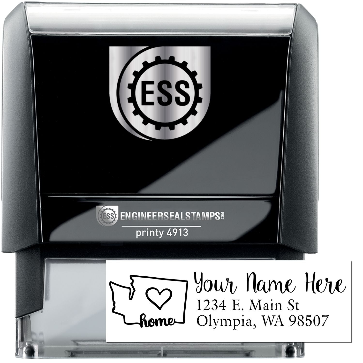 Washington Self-Inking State Love Address Stamp featuring a heart design and customizable address. Ideal for personalizing mail with a touch of home.