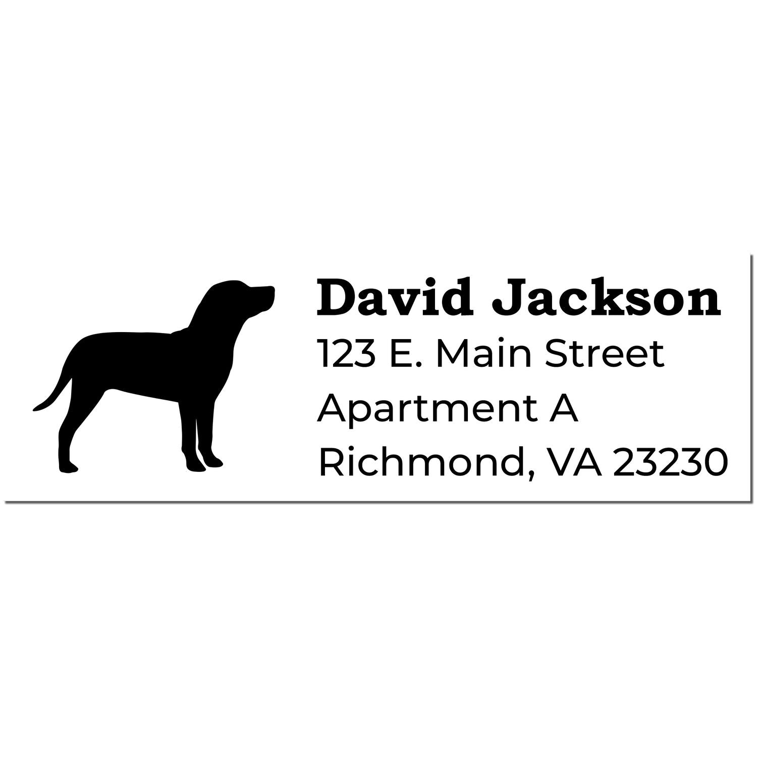 Slim Pre-Inked Catahoula Address Stamp featuring a silhouette of a dog and sample address text in bold, clear font. Ideal for personalizing mail with style and ease.