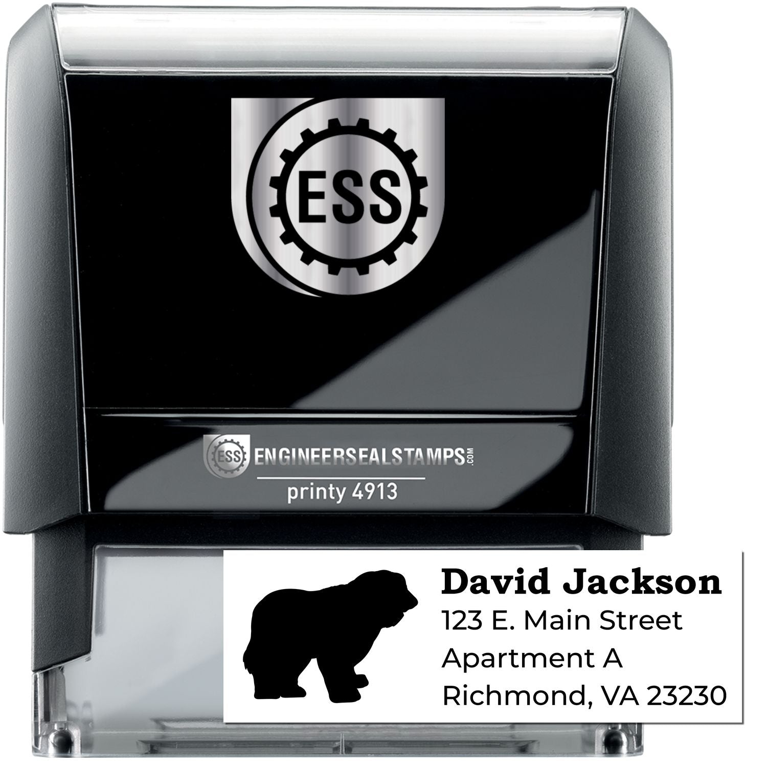 Self-Inking Old English Sheepdog Dog Address Stamp with a black casing, featuring a silhouette of the dog and customizable address text. Perfect for personalizing mail with ease and style.