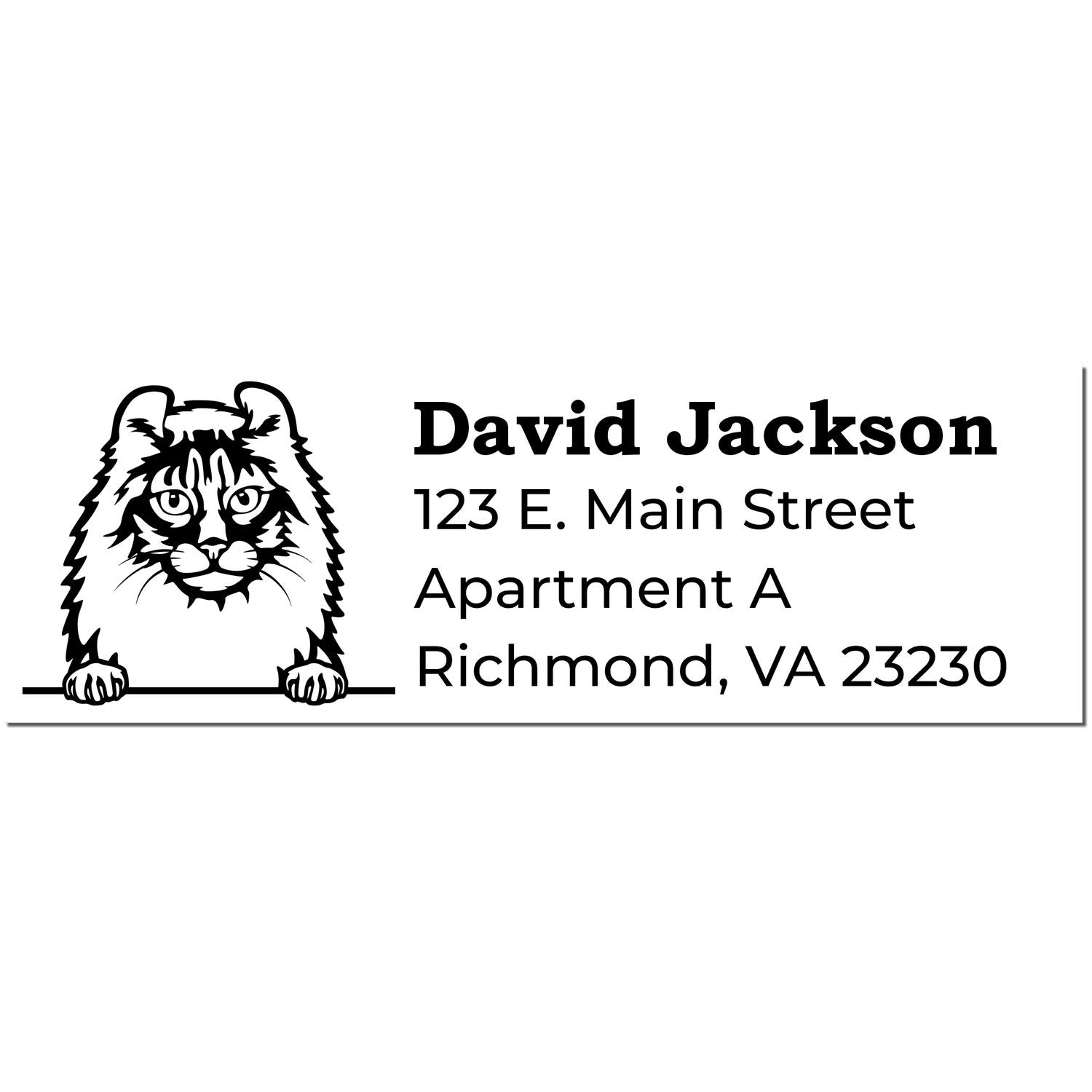 Slim Pre-Inked American Curl Peeking Cat Return Address Stamp featuring a cute cat illustration with customizable address text. Perfect for personalizing mail with a playful touch.