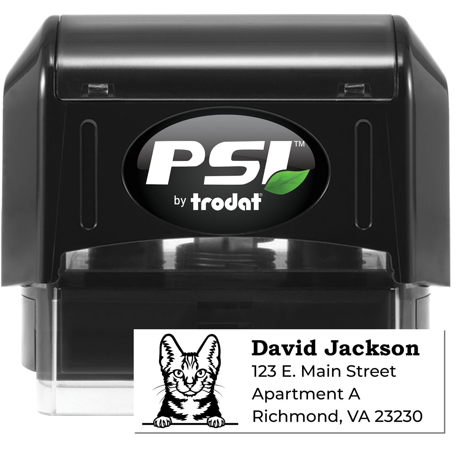 PSI Pre-Inked Peeking American Shorthair Cat Personalized Address Stamp with a cute cat illustration and customizable address text. Perfect for adding a personal touch to your mail.