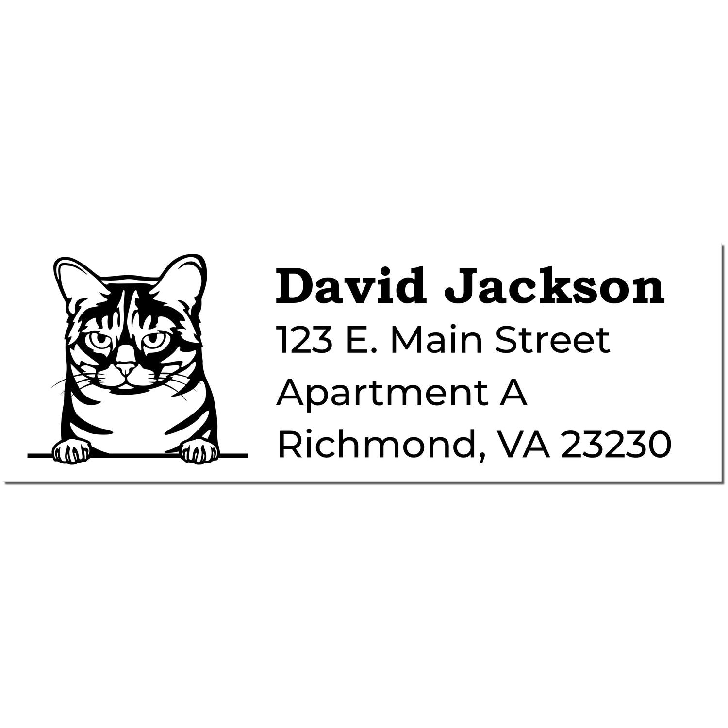 Wood Handle Australian Mist Cat Address Stamp featuring a detailed cat illustration and customizable address text. Perfect for personalizing mail with a touch of feline charm.