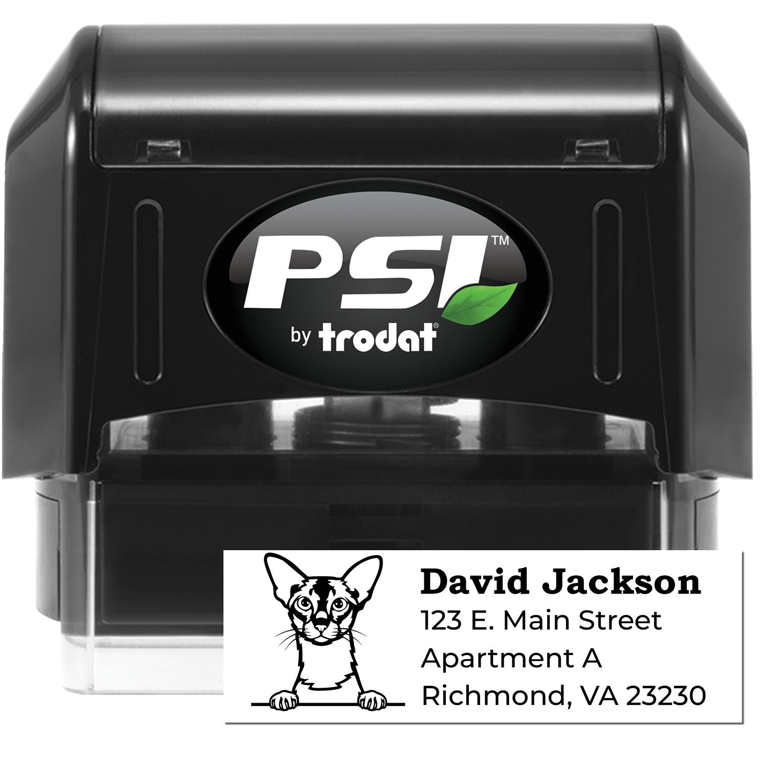 PSI Pre-Inked Peeking Colorpoint Shorthair Cat Personalized Address Stamp featuring a cute cat illustration and customizable address area. Perfect for adding a personal touch to your mail.