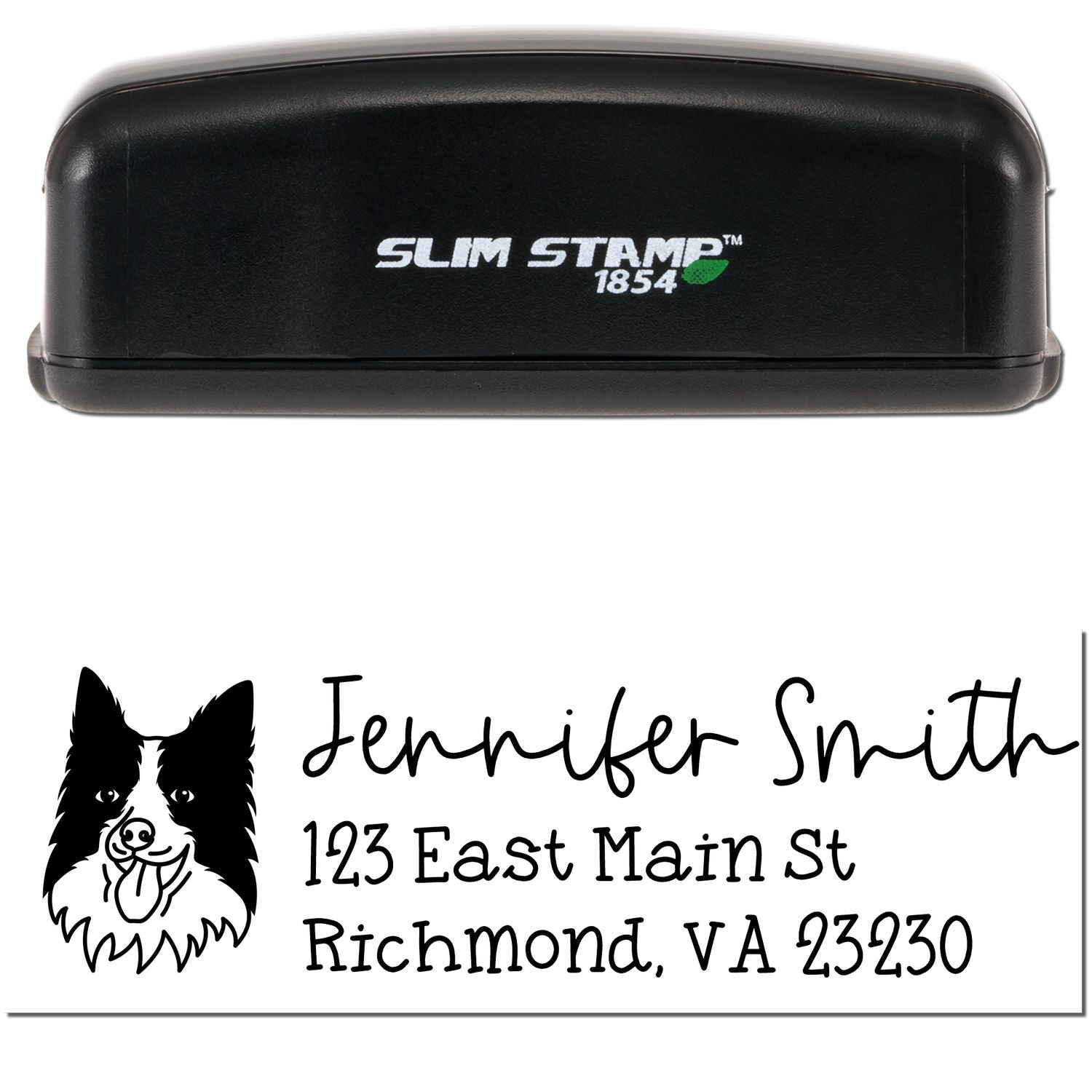 Slim Customized Address Stamp Border Collie Dog Outline