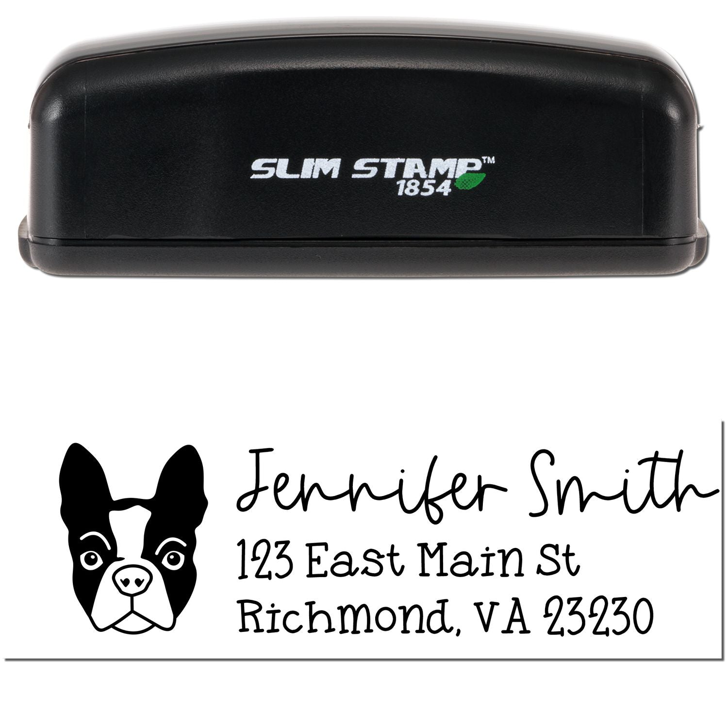 Slim Customized Address Stamp Boston Terrier Dog Outline