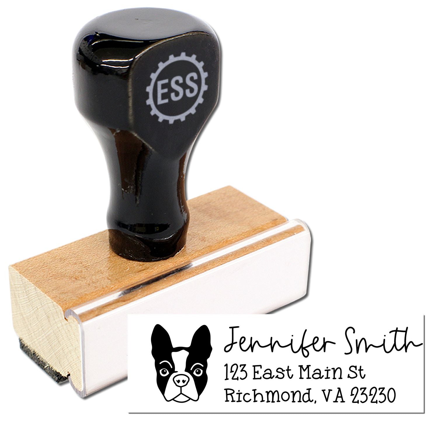 Wood Handle Boston Terrier Dog Address Stamp Custom