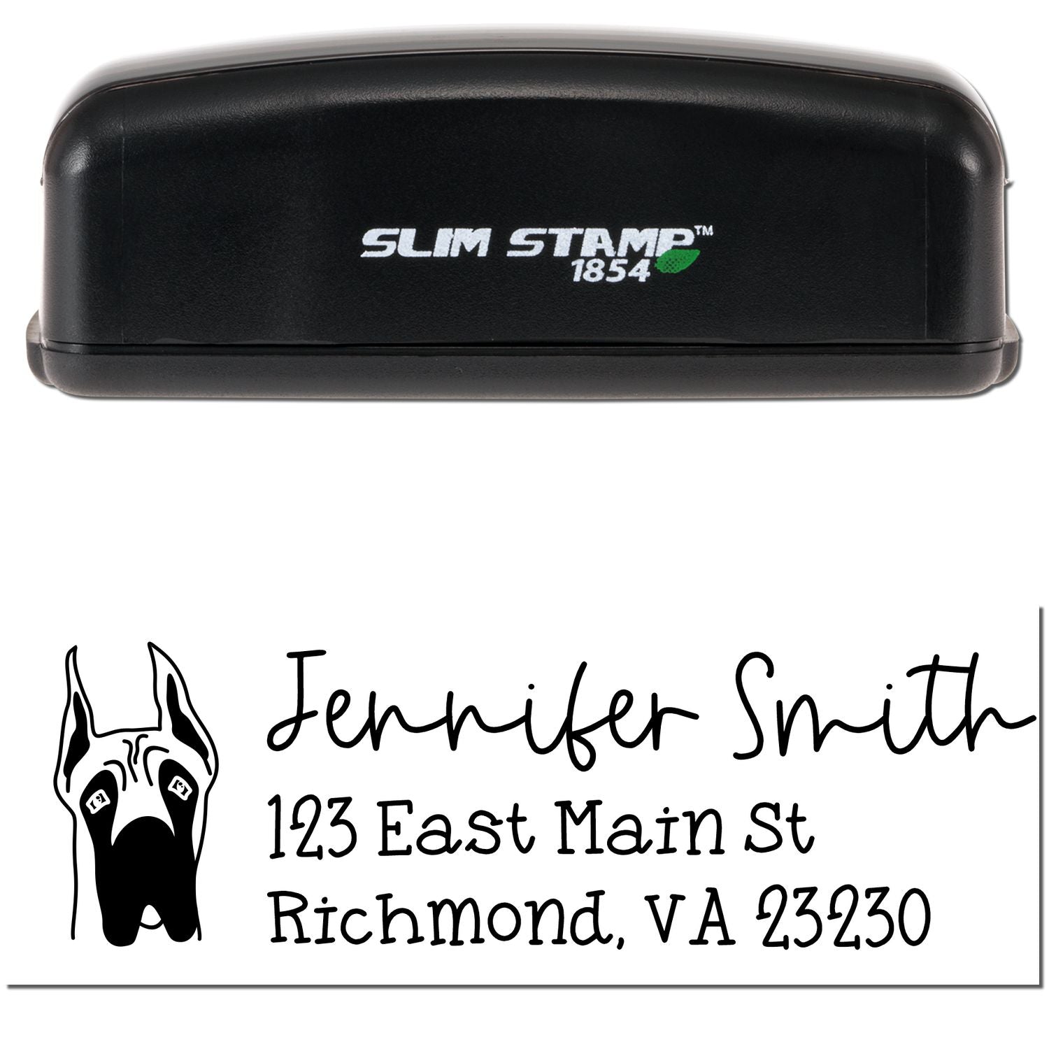 Slim Customized Address Stamp Great Dane Ears Up Dog Outline