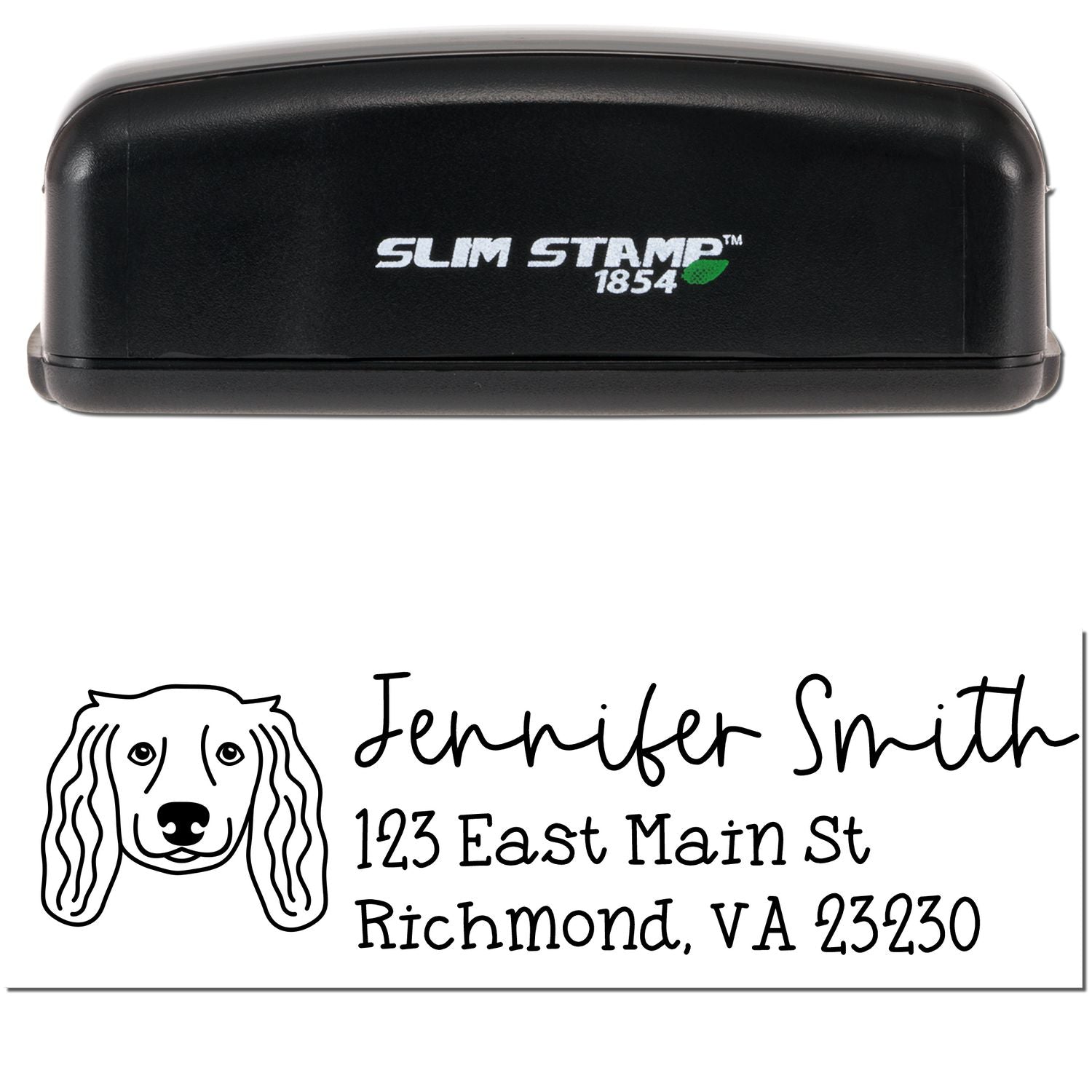 Slim Customized Address Stamp Long Haired Dachshund Dog Outline