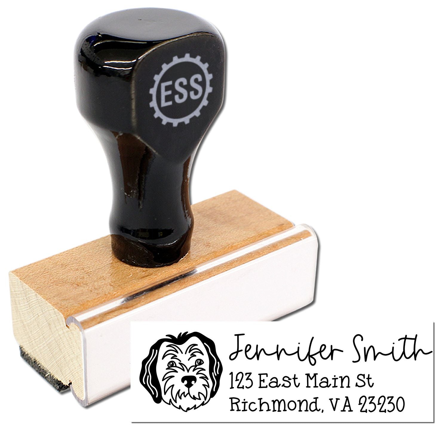 Wood Handle Sheepadoodle Dog Address Stamp Custom