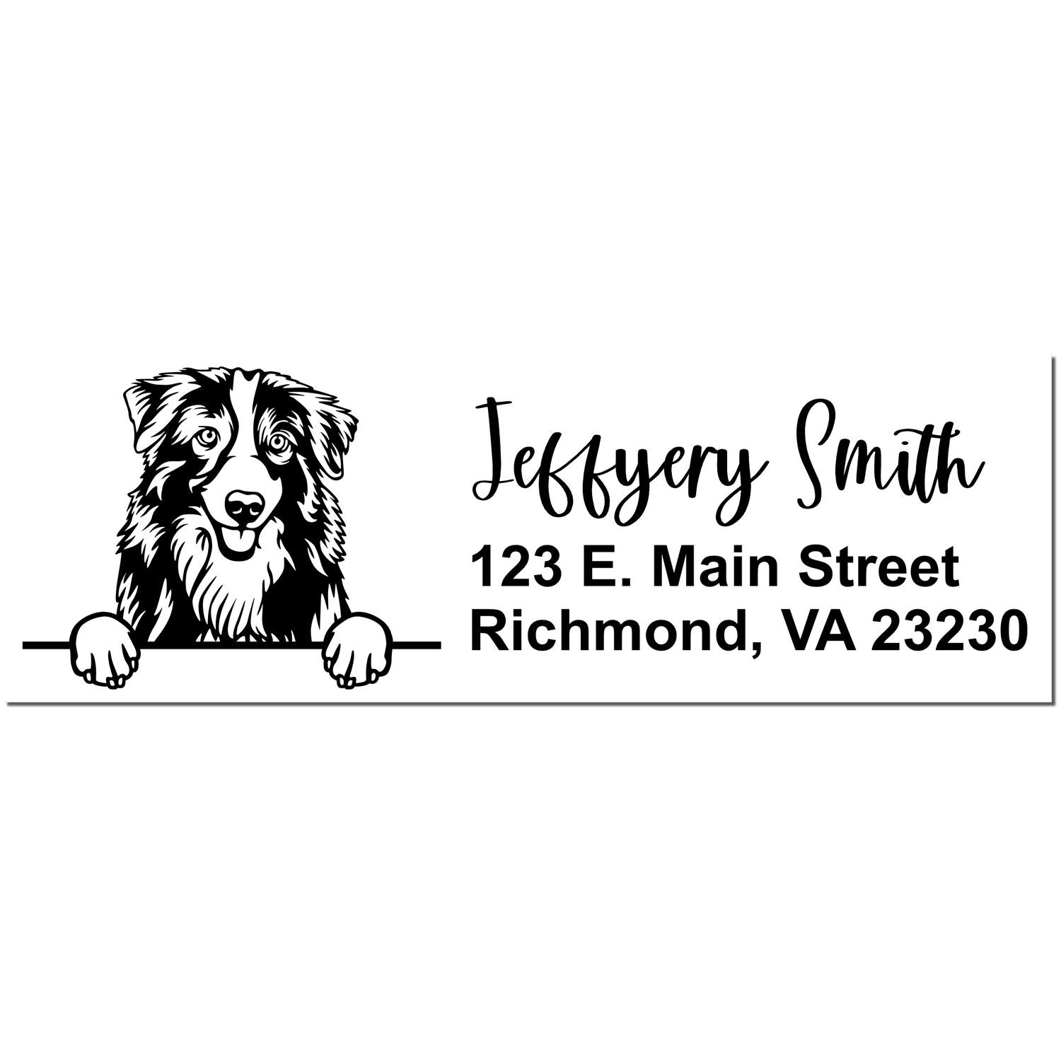 Peeking Australian Shepherd Name and Address Rubber Stamp